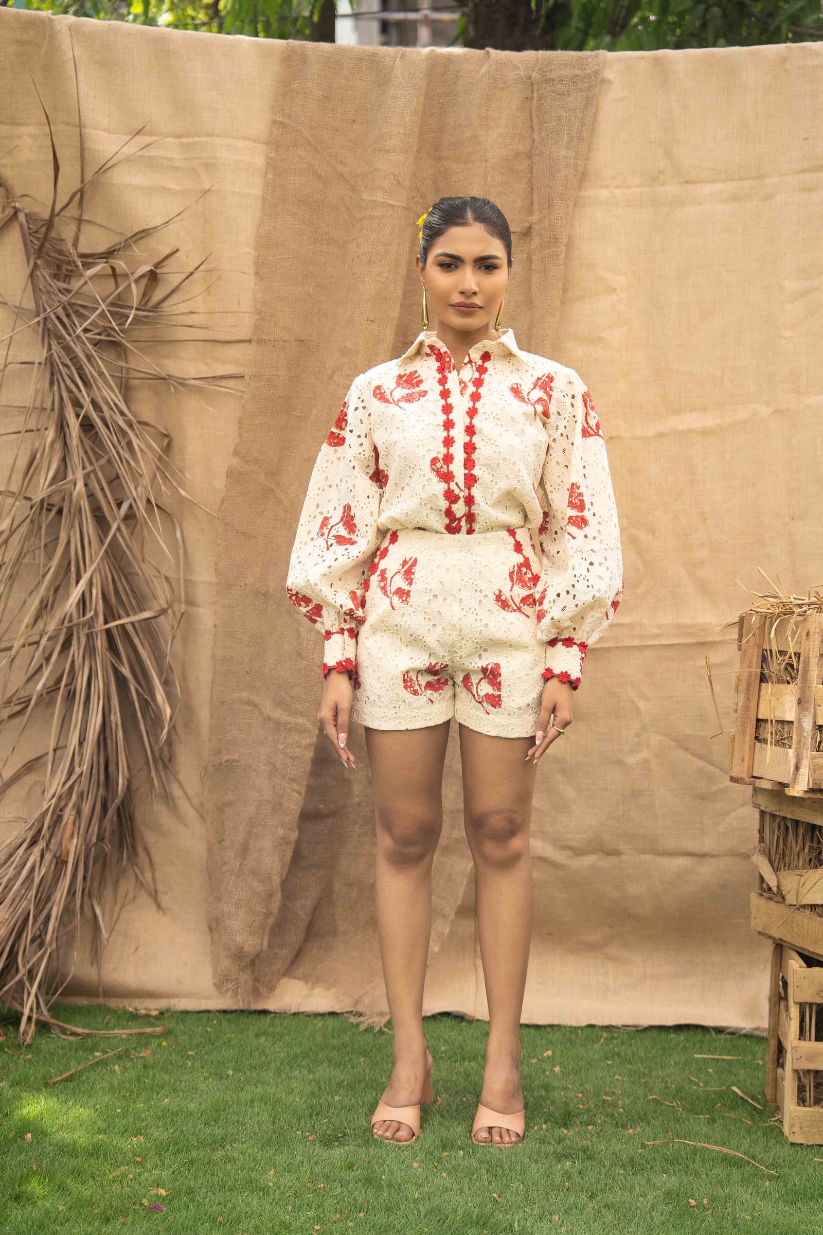 Printed Schiffli Shirt Adorned