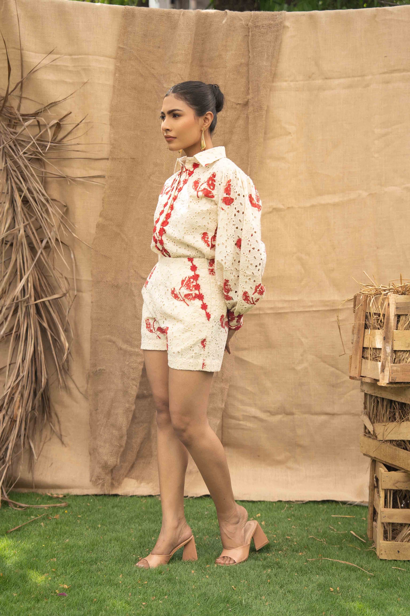 Printed Schiffli Shirt Adorned