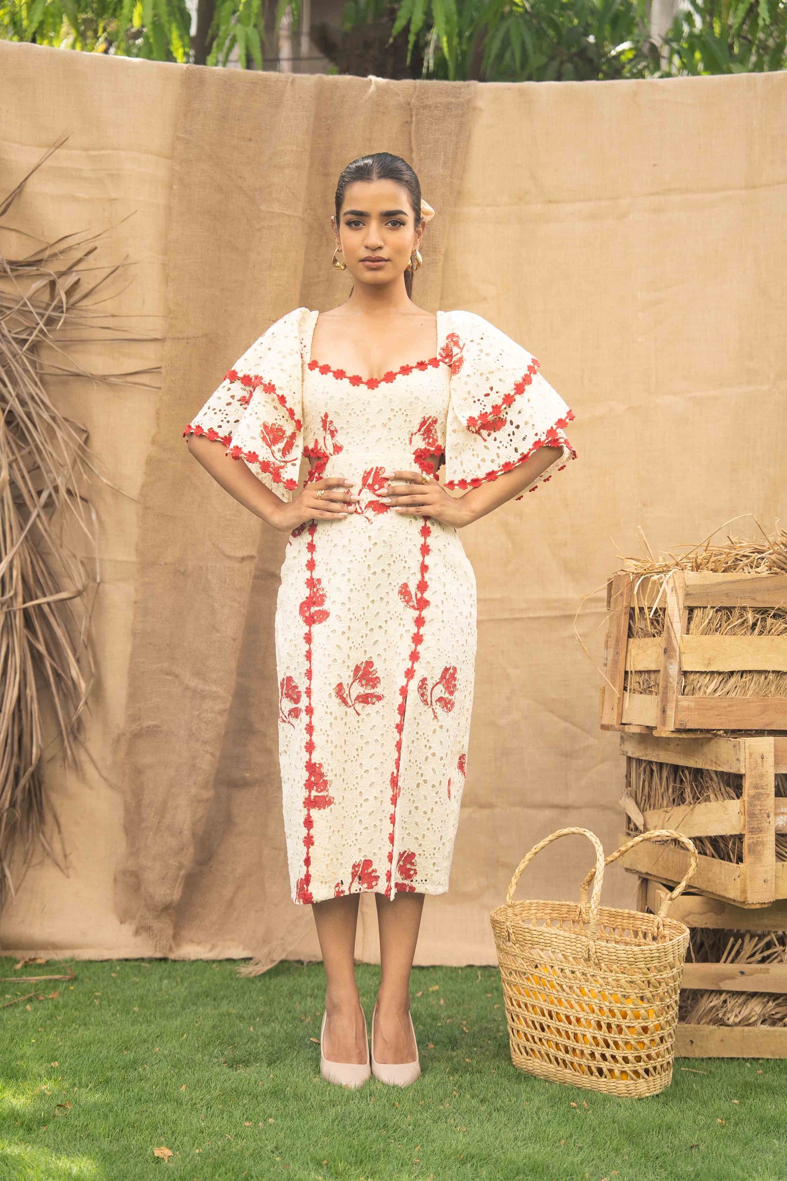 Printed Schiffli Dress With Slits At The Front