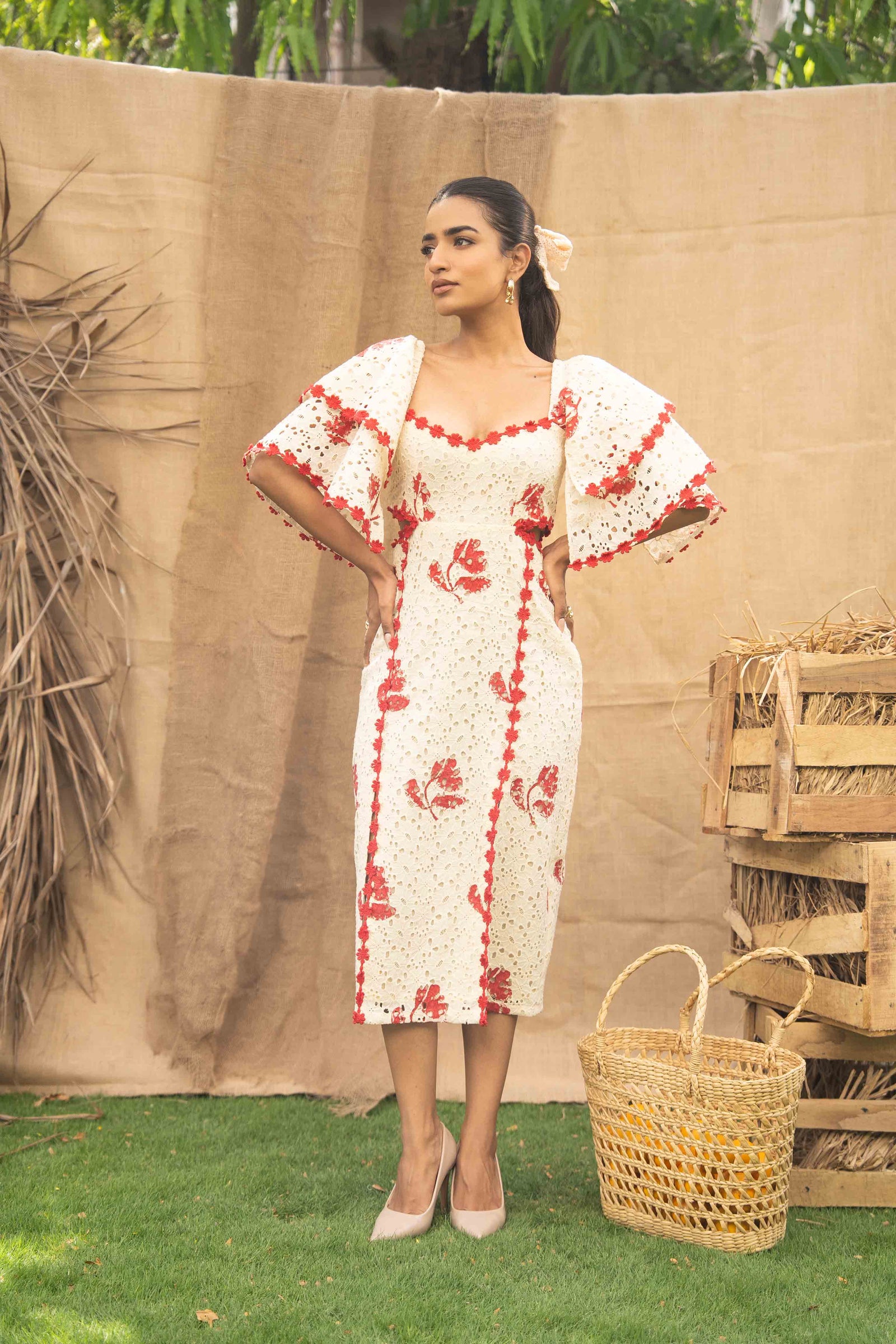 Printed Schiffli Dress With Slits At The Front