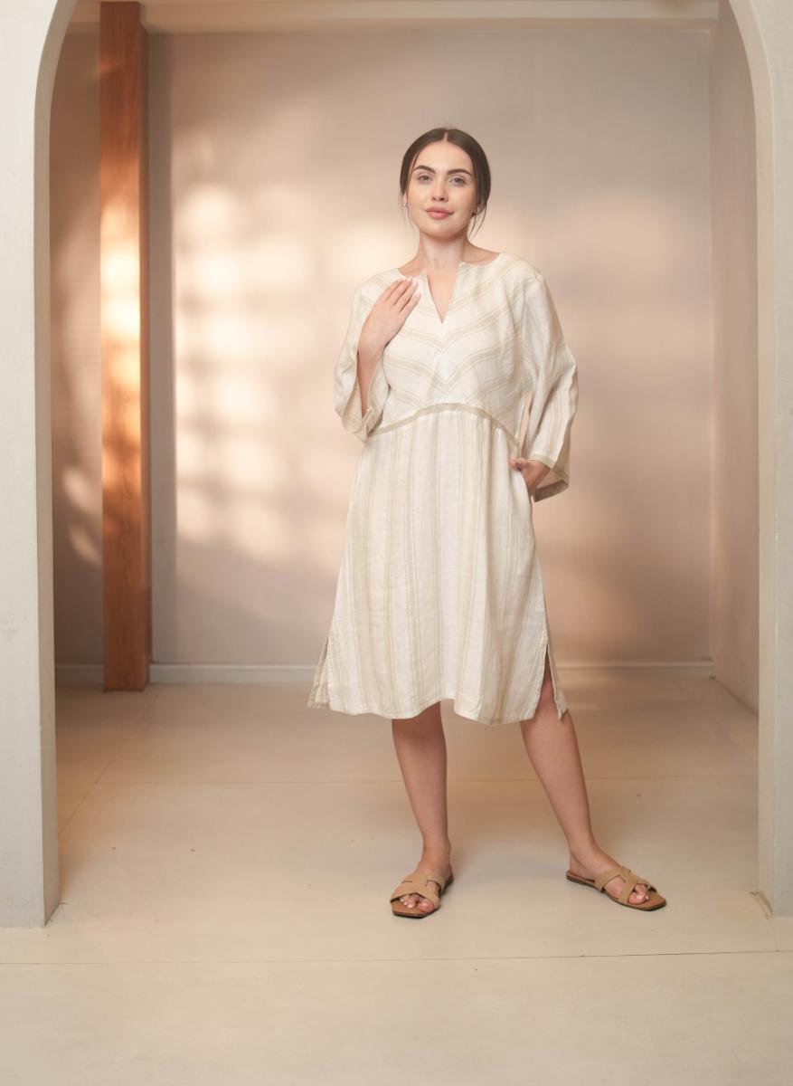 Enza Dressshadow Stripe White/Natural