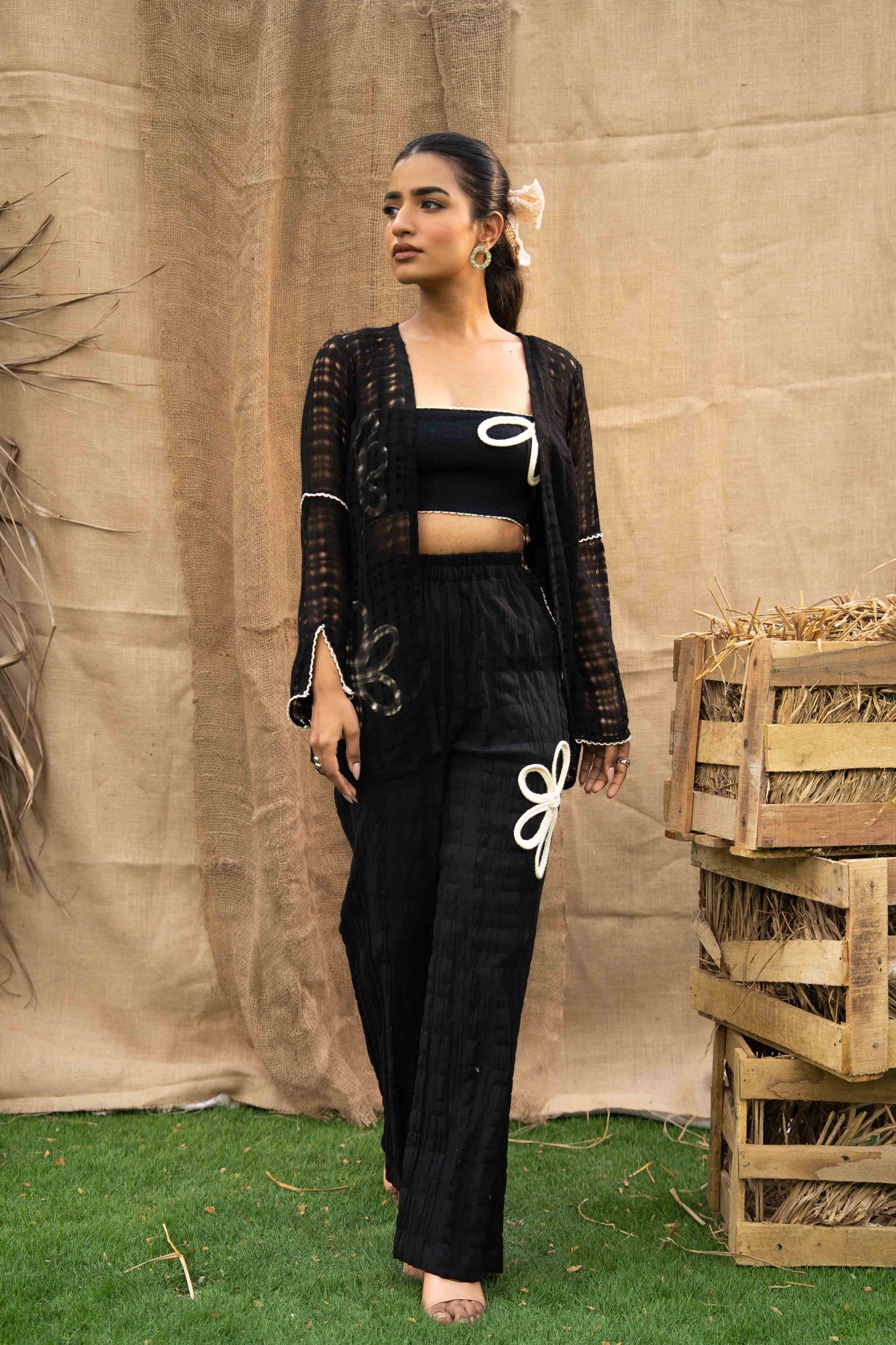 A Set Of 3, Consists Of A Sheer Checkered Shrug