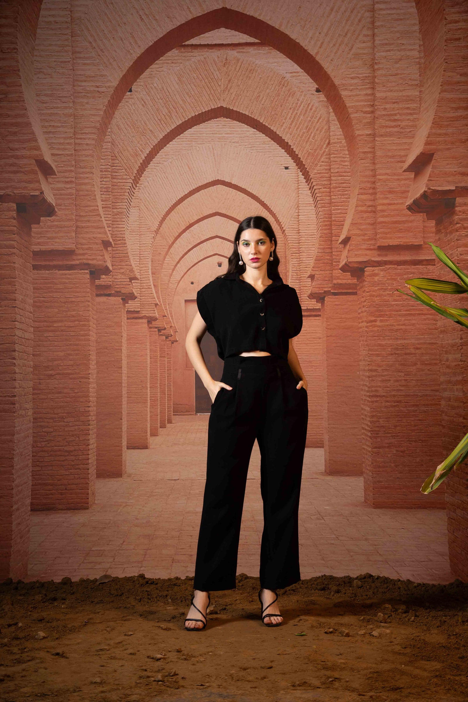 Peached black high waist pants