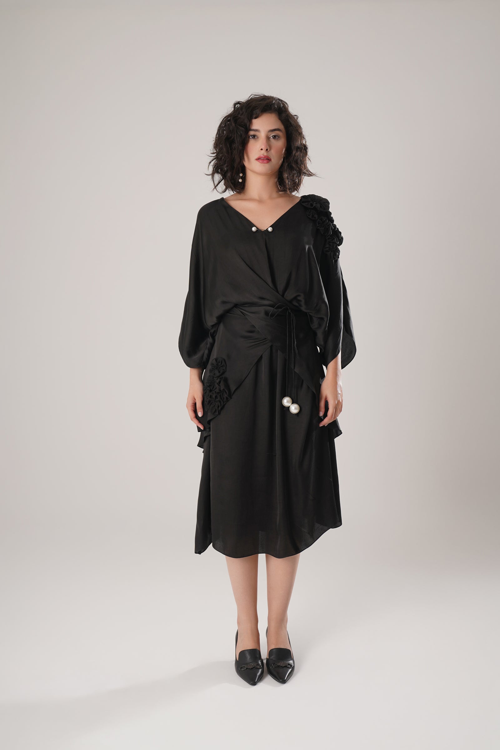 Sophisticated Black Modal Satin Dress