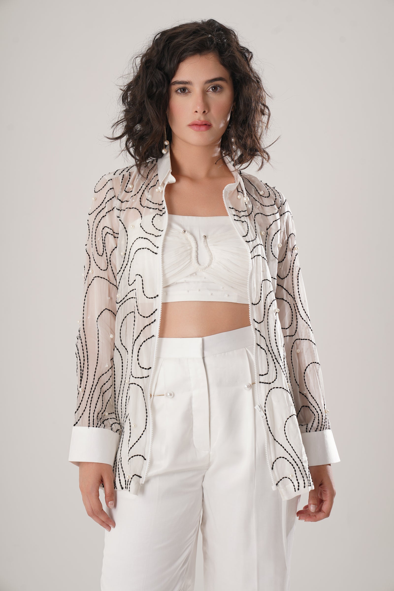 Embroidered Zip-Front White Shirt Is Crafted From Ethereal Paper Silk