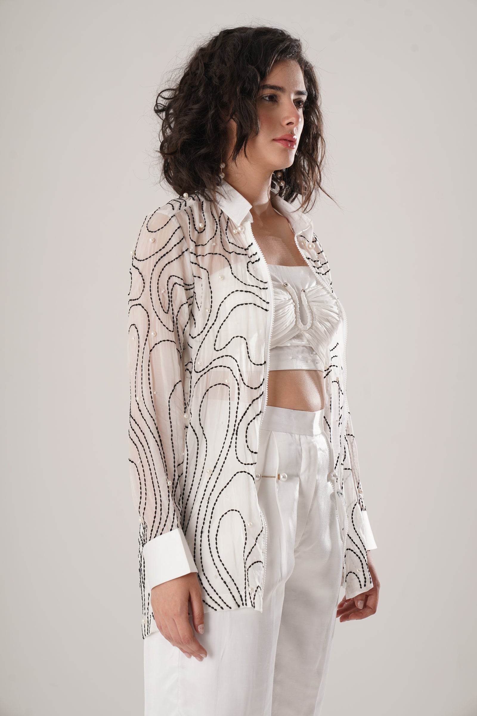 Embroidered Zip-Front White Shirt Is Crafted From Ethereal Paper Silk