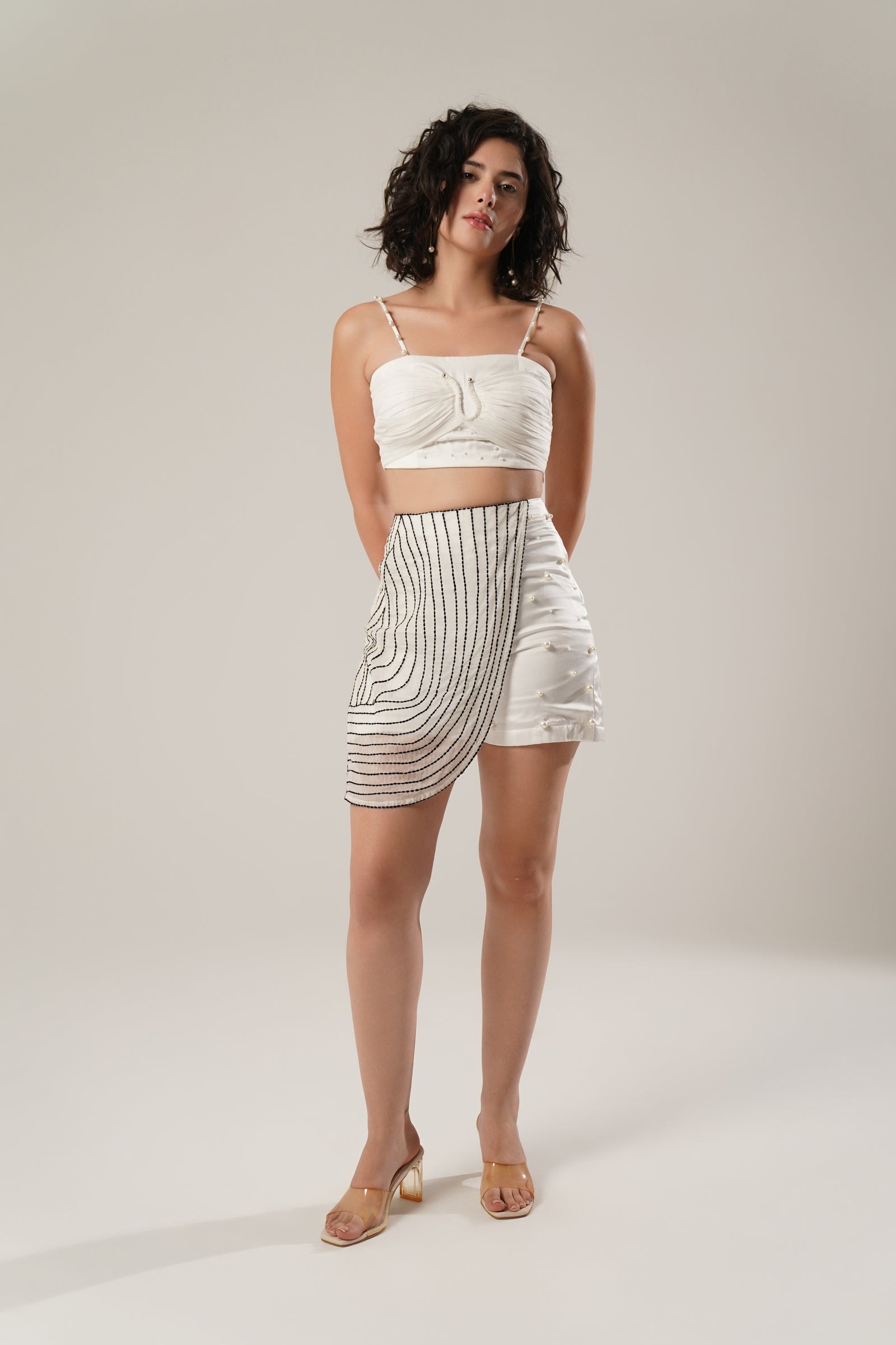 Pearl-Embellished Skort Is Crafted From Smooth Modal Satin