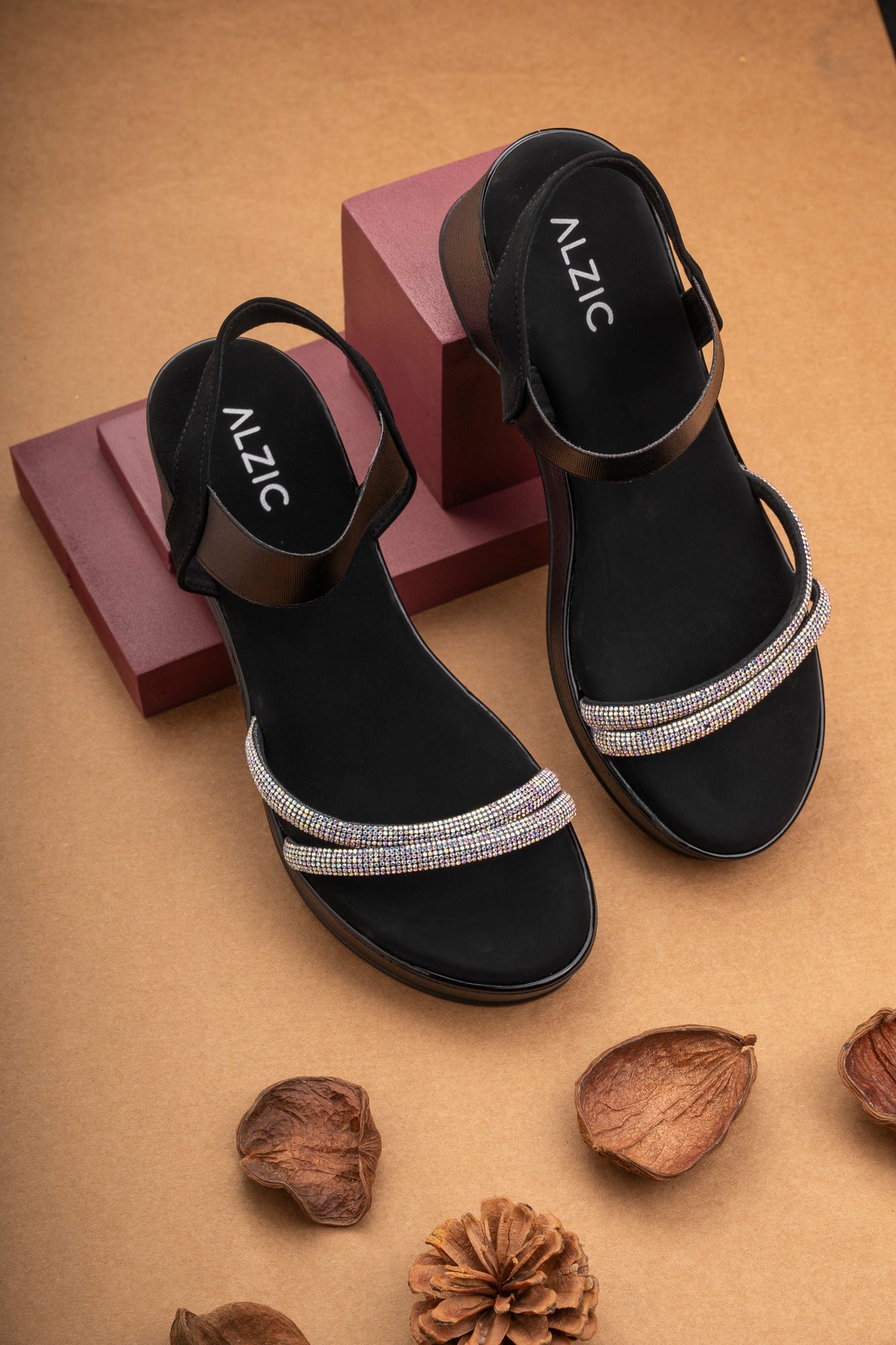 Women Slingback Sandals with Rhinestone Embellished Straps