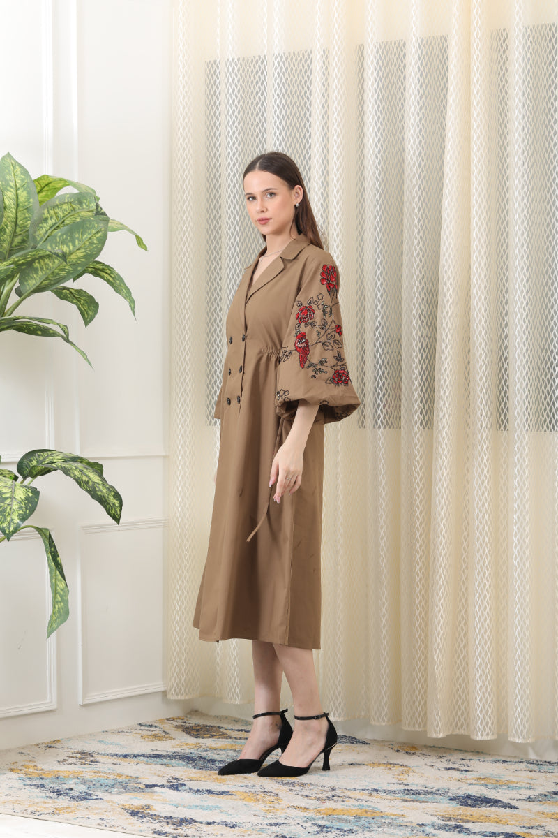 Versatile Mocha Mousse Double Breasted Dress