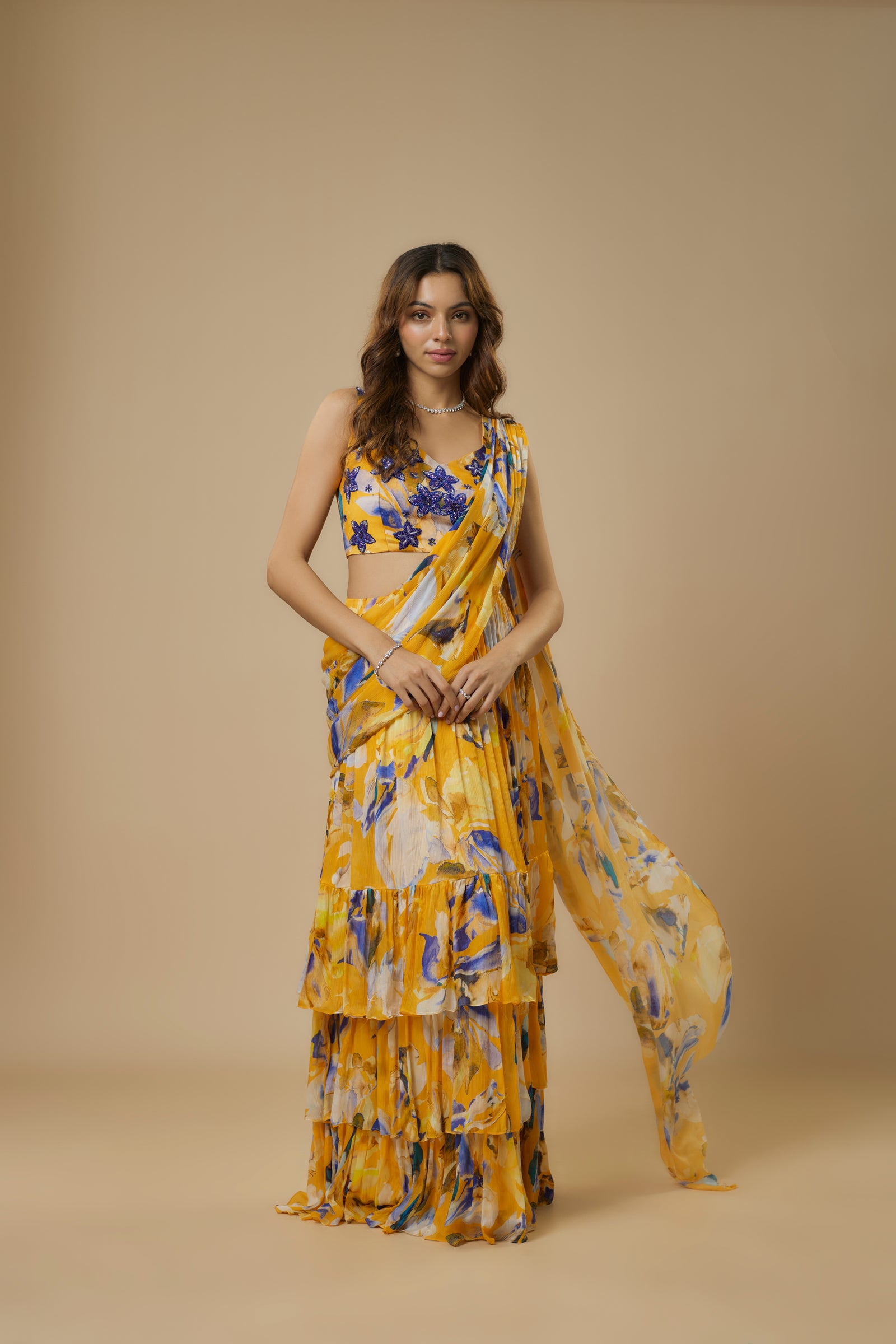 Ewoke Yellow Ruffle Saree