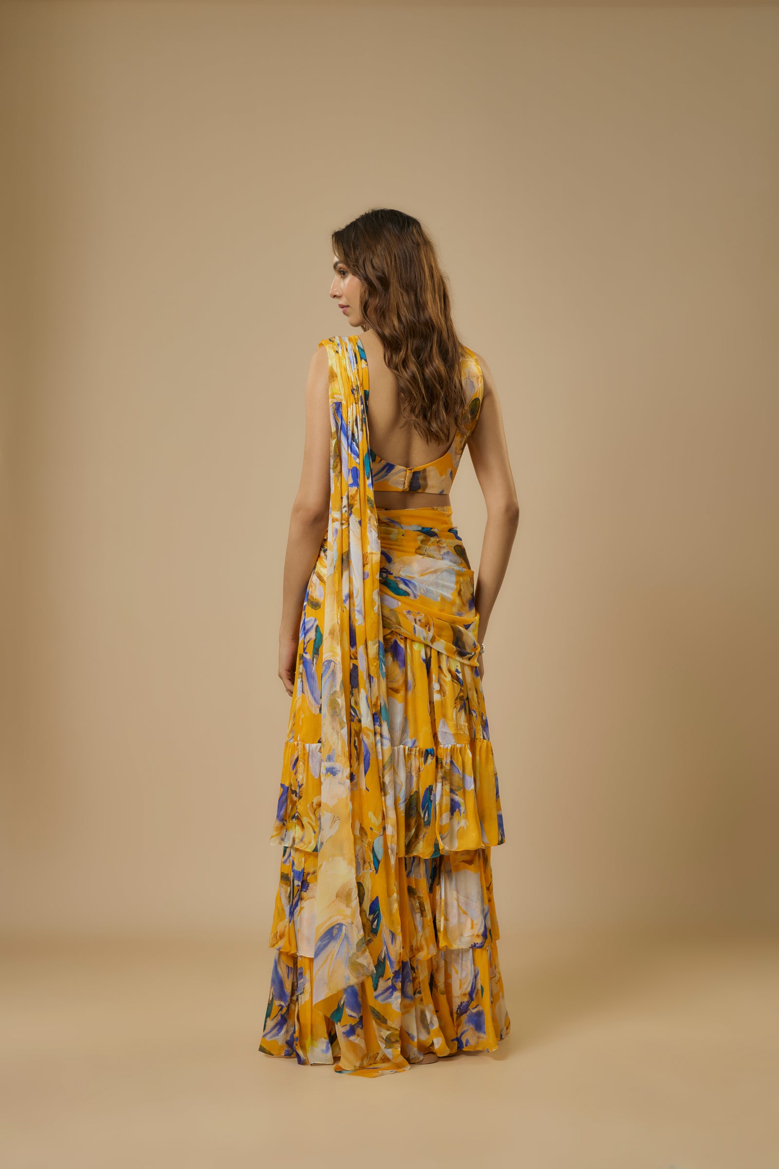 Ewoke Yellow Ruffle Saree