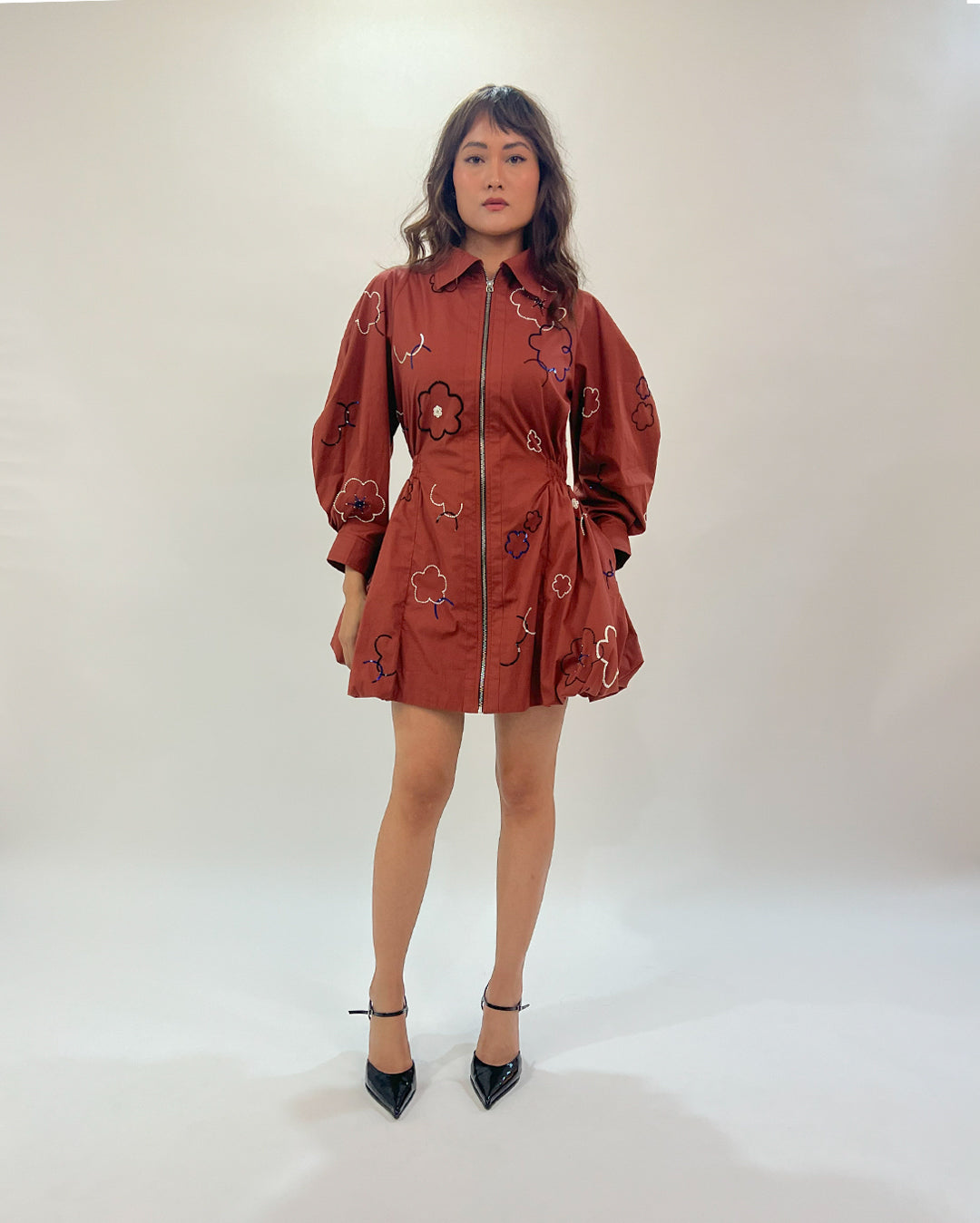 Embroidered bubble hem dress