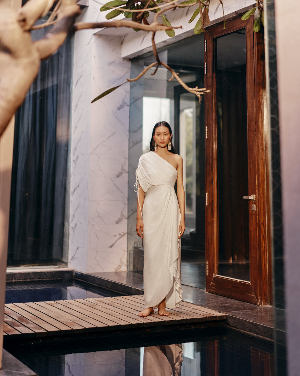 EwokeIvory Cowl Drape Dress