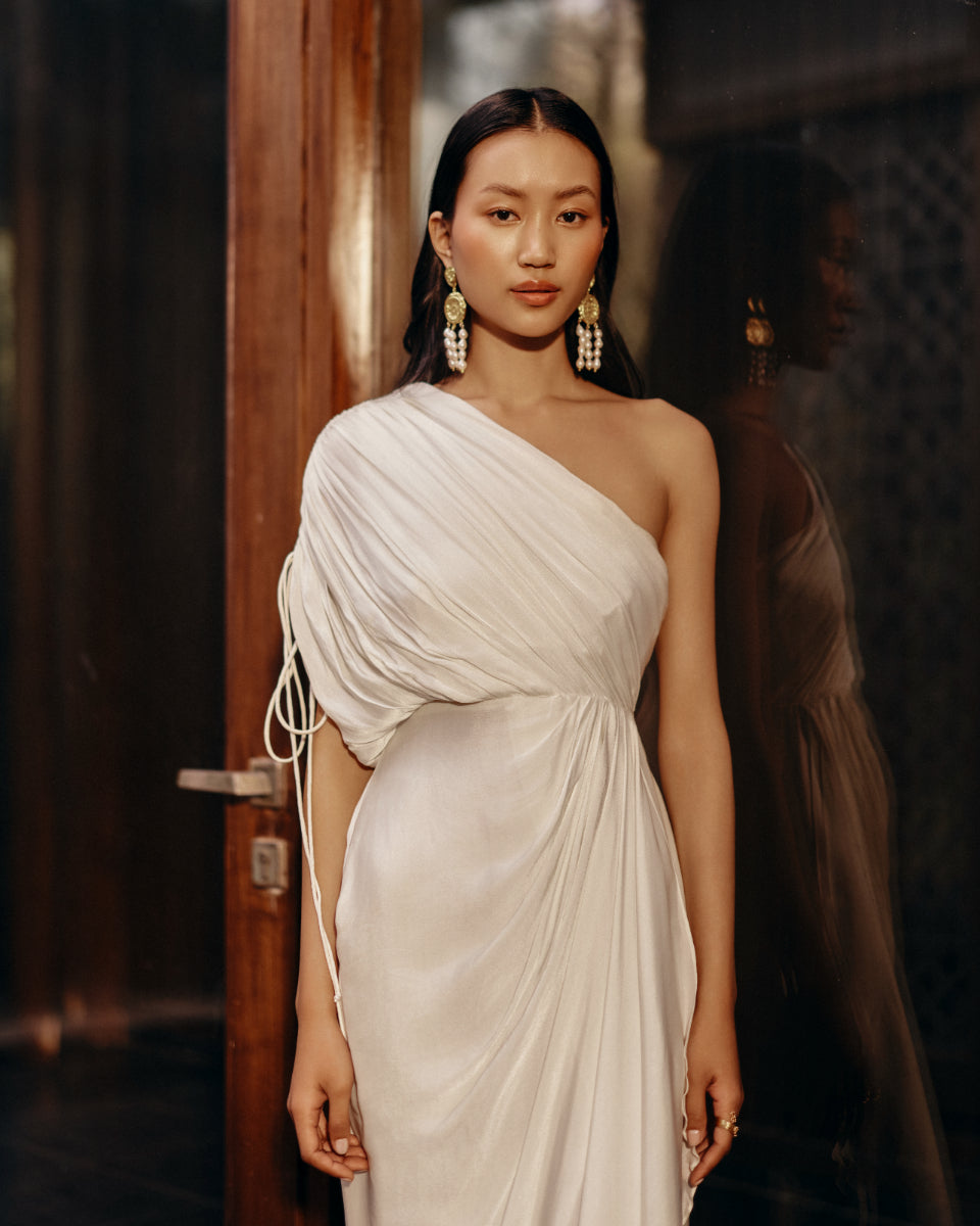 EwokeIvory Cowl Drape Dress