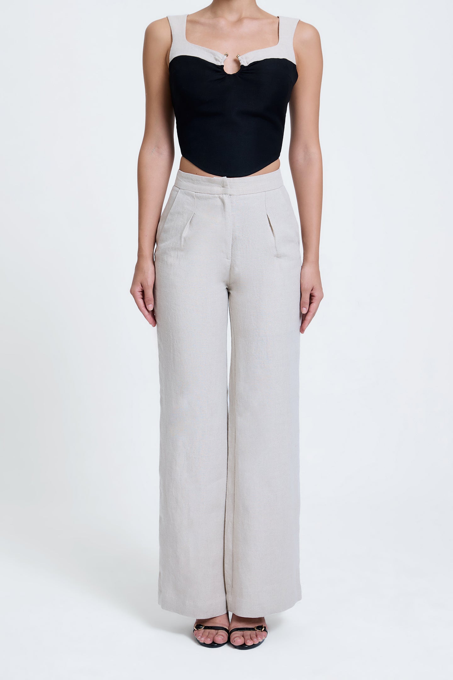 Flared Pleated Linen Pants