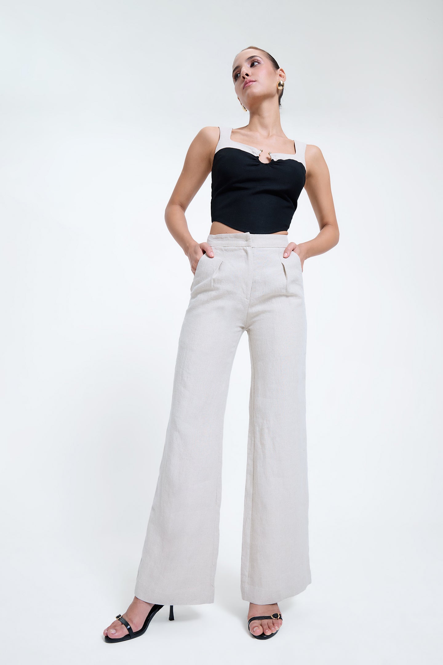 Flared Pleated Linen Pants