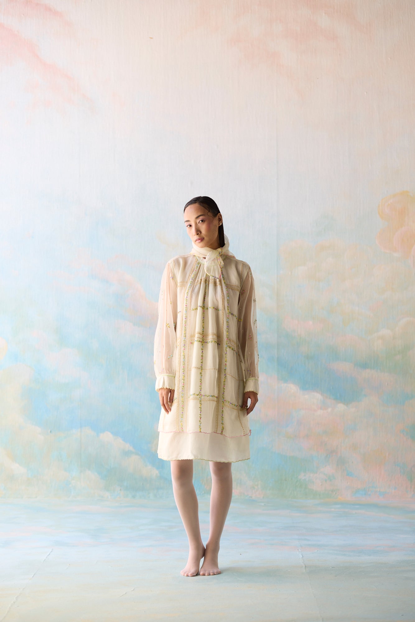 Cloud Checkered Beaded Dress