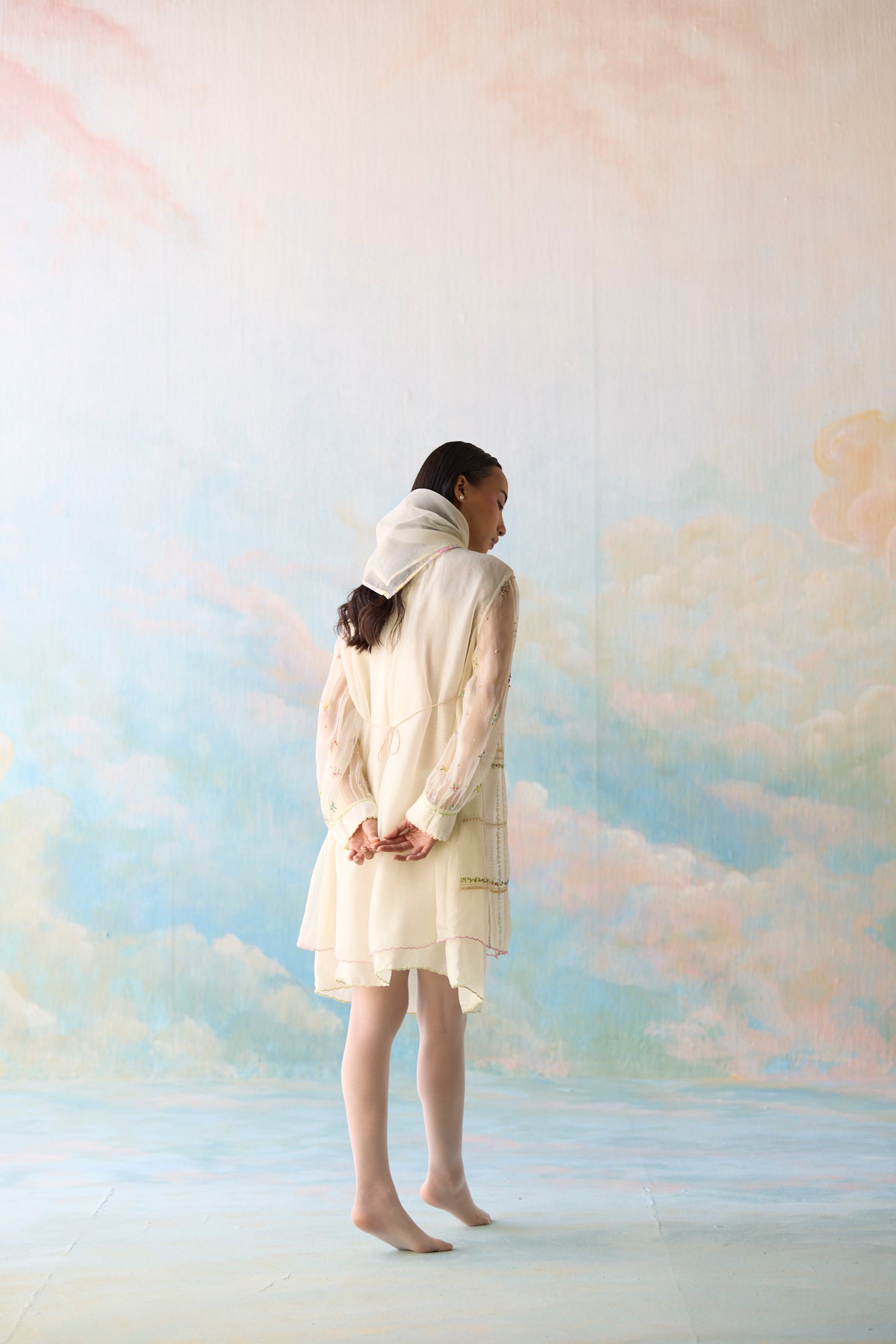 Cloud Checkered Beaded Dress