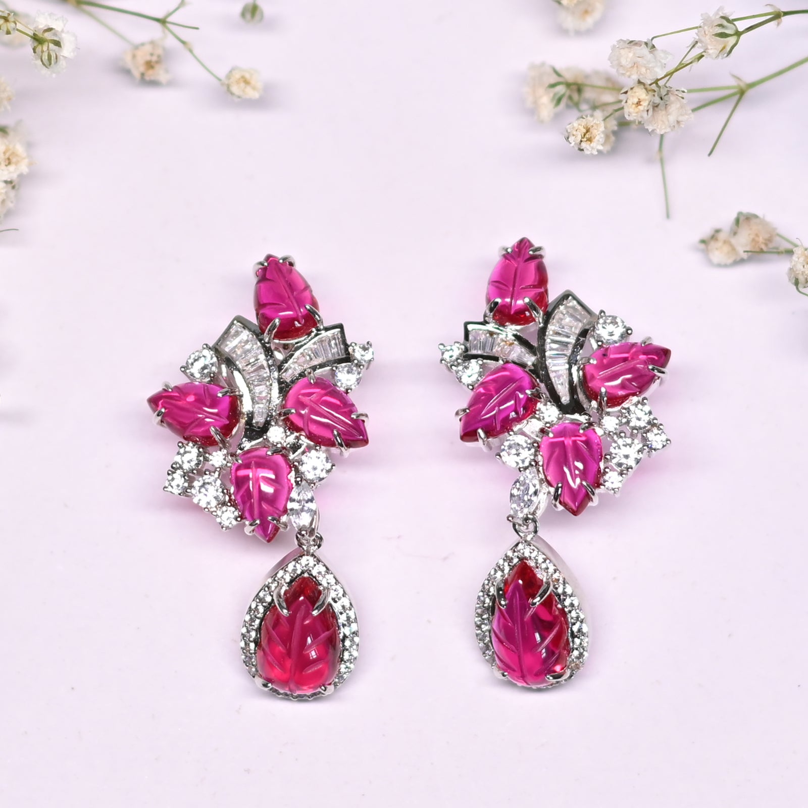 Pink Gemstone Drop Earrings