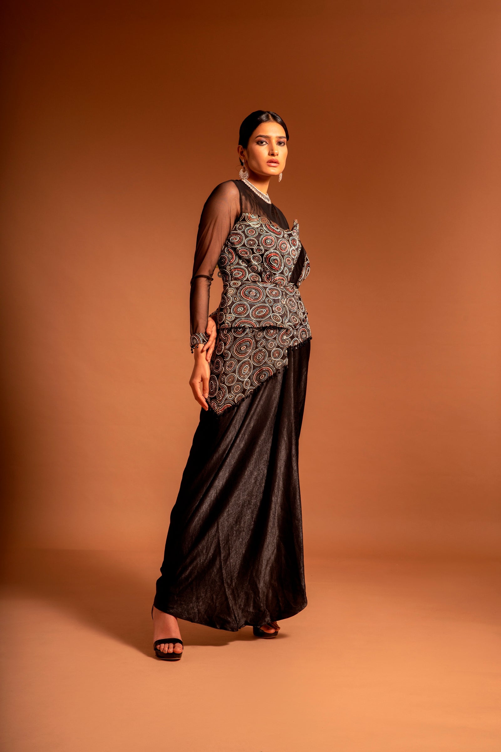 Galaxy structured drape gown