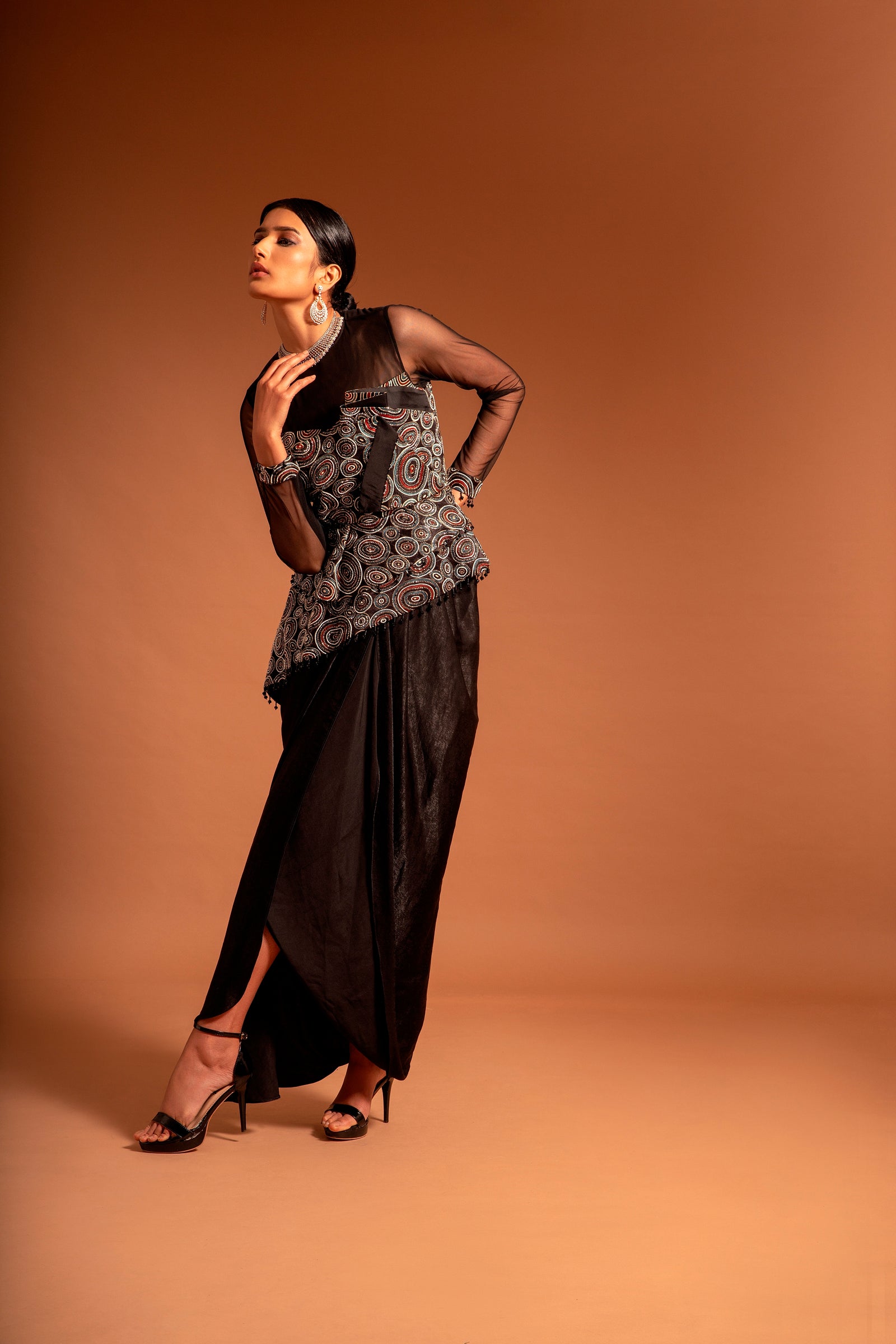 Galaxy structured drape gown