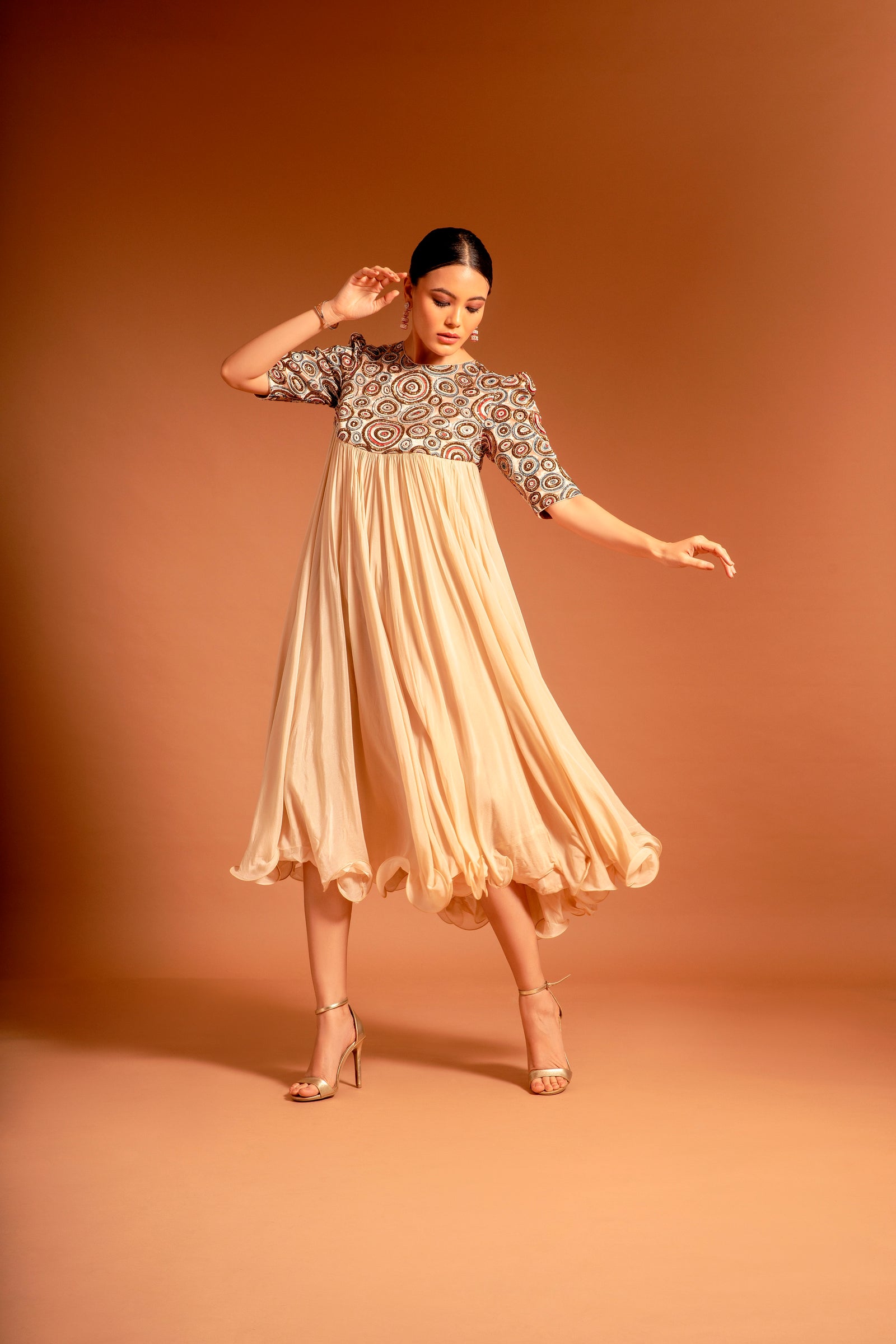 Marsha yoke curled dress