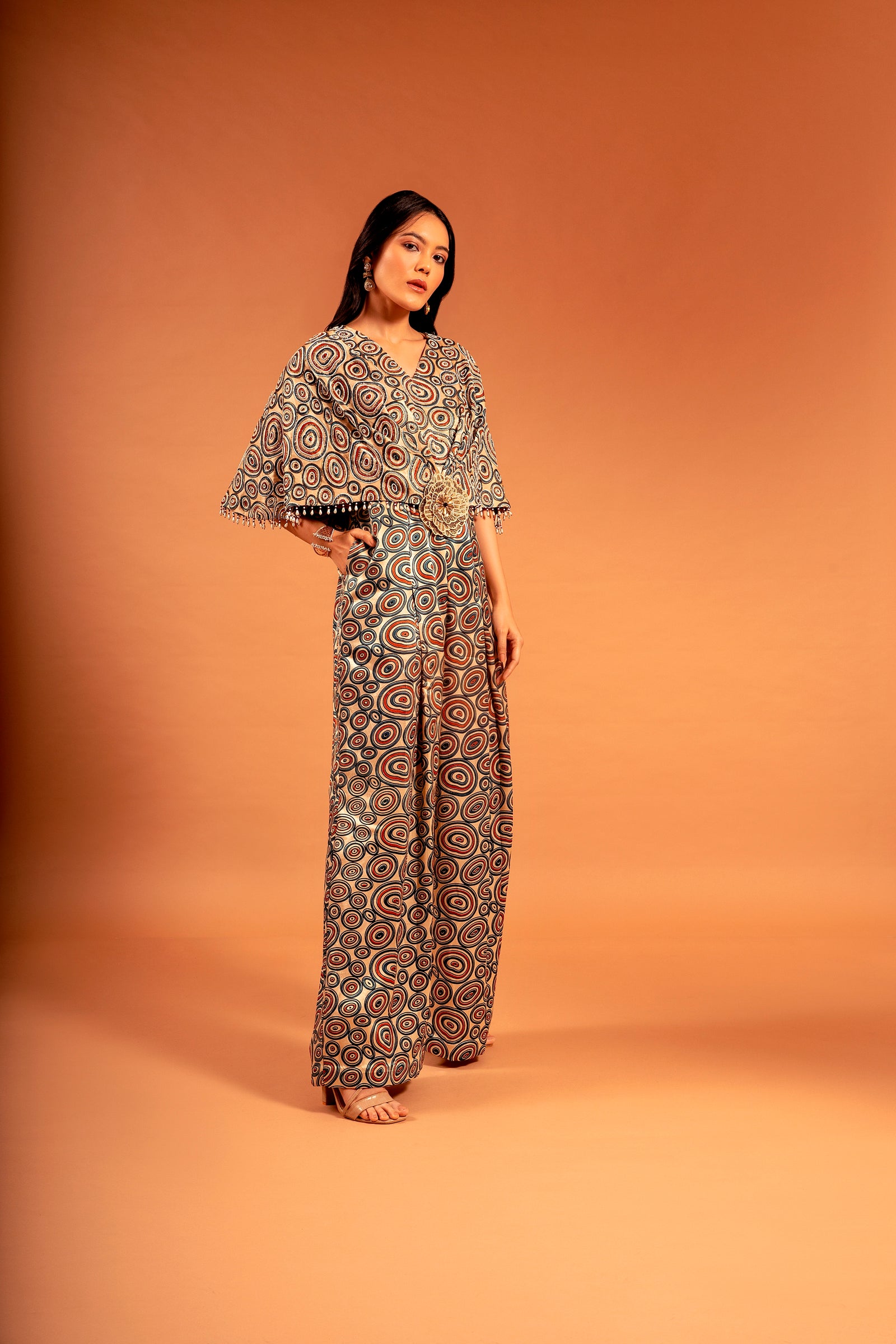 cephei embellshed yoke & brooch jumpsuit