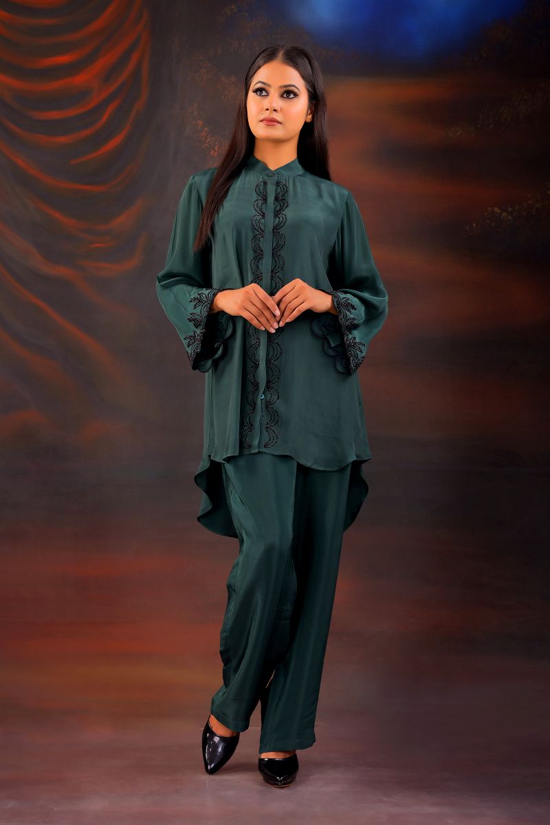 The Electric Green Color Of Asymmetric Neck Top