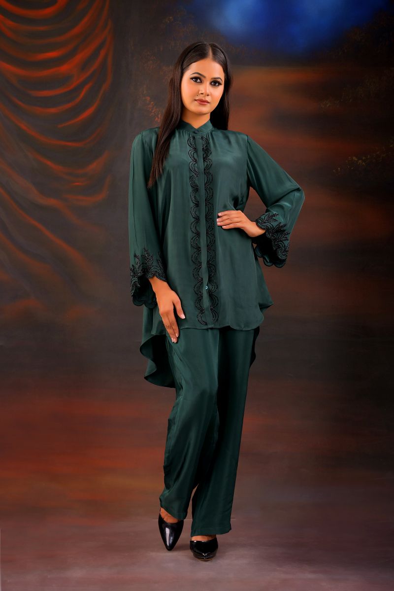 The Electric Green Color Of Asymmetric Neck Top