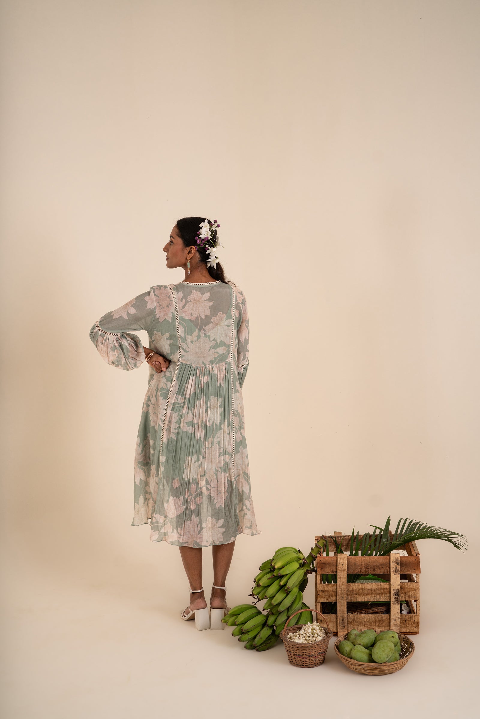 An Ocean Blue Floral Printed One Piece Embellished