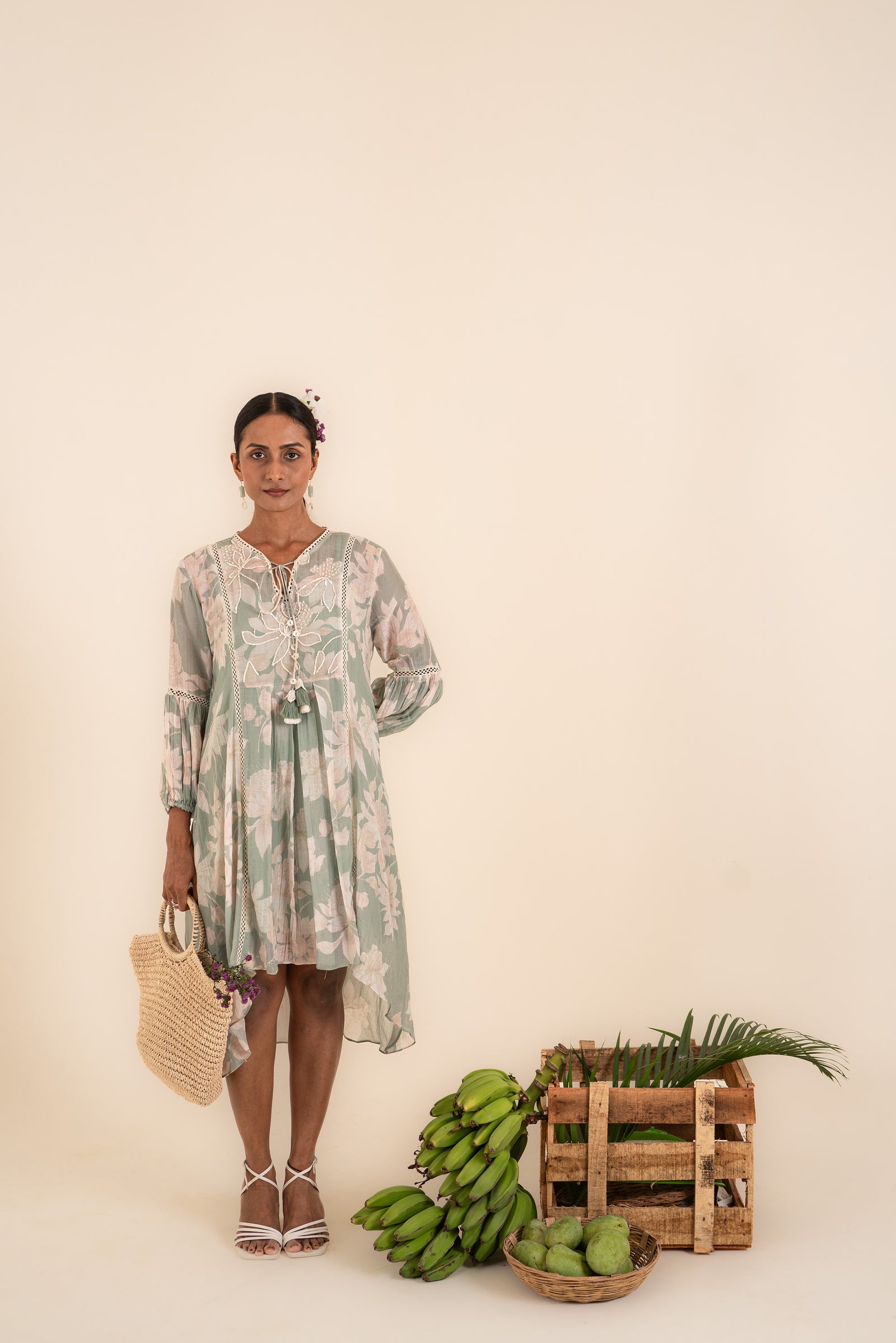 An Ocean Blue Floral Printed One Piece Embellished