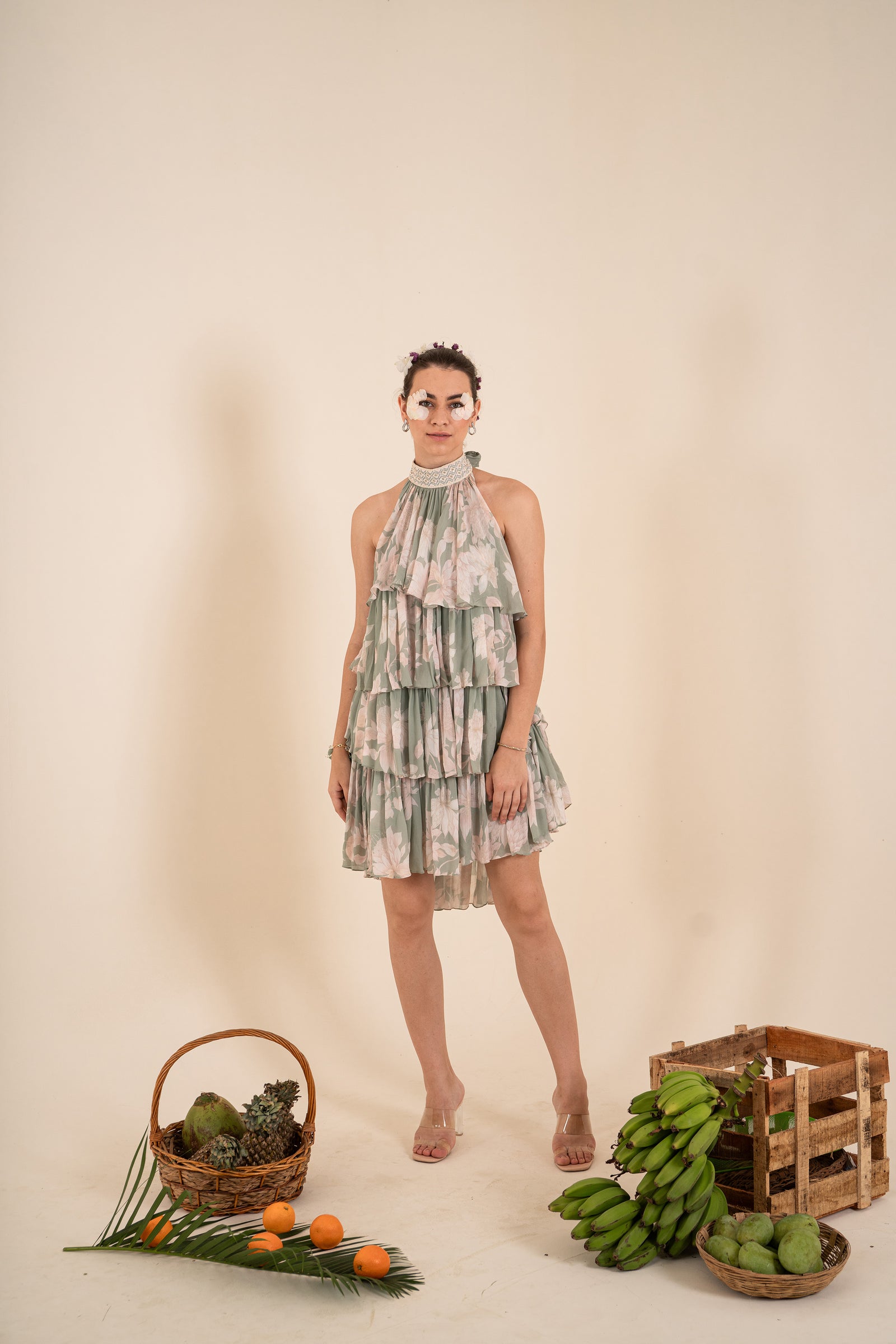 An Ocean Blue Floral Print Layered One Piece