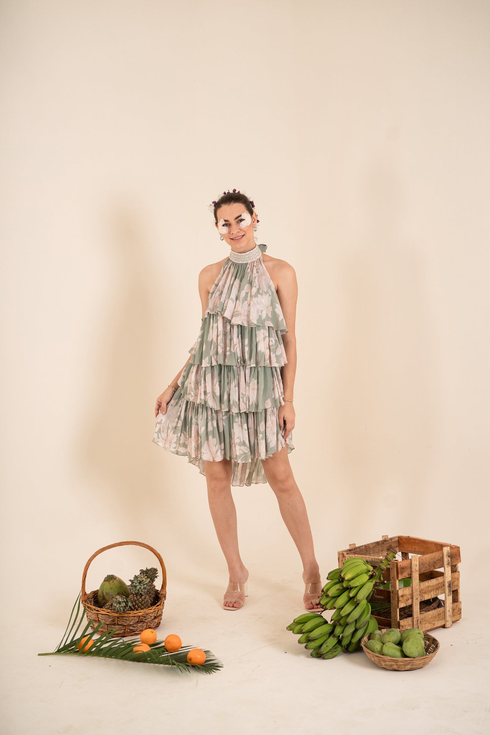 An Ocean Blue Floral Print Layered One Piece