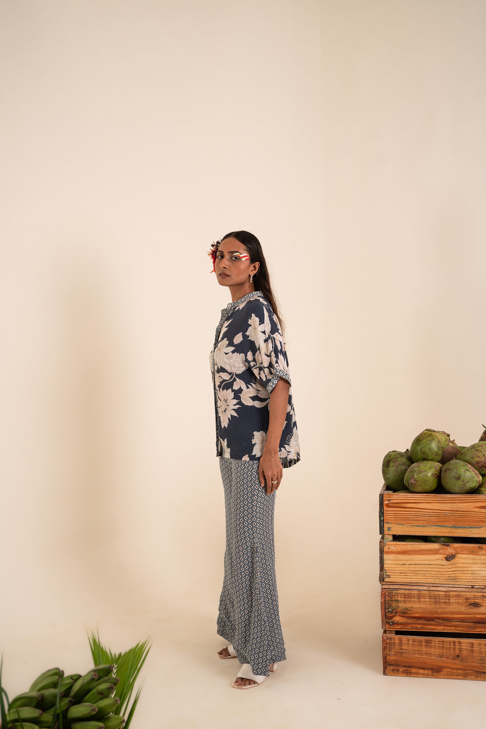 A Floral Printed Indigo Blue Co-Ord Set