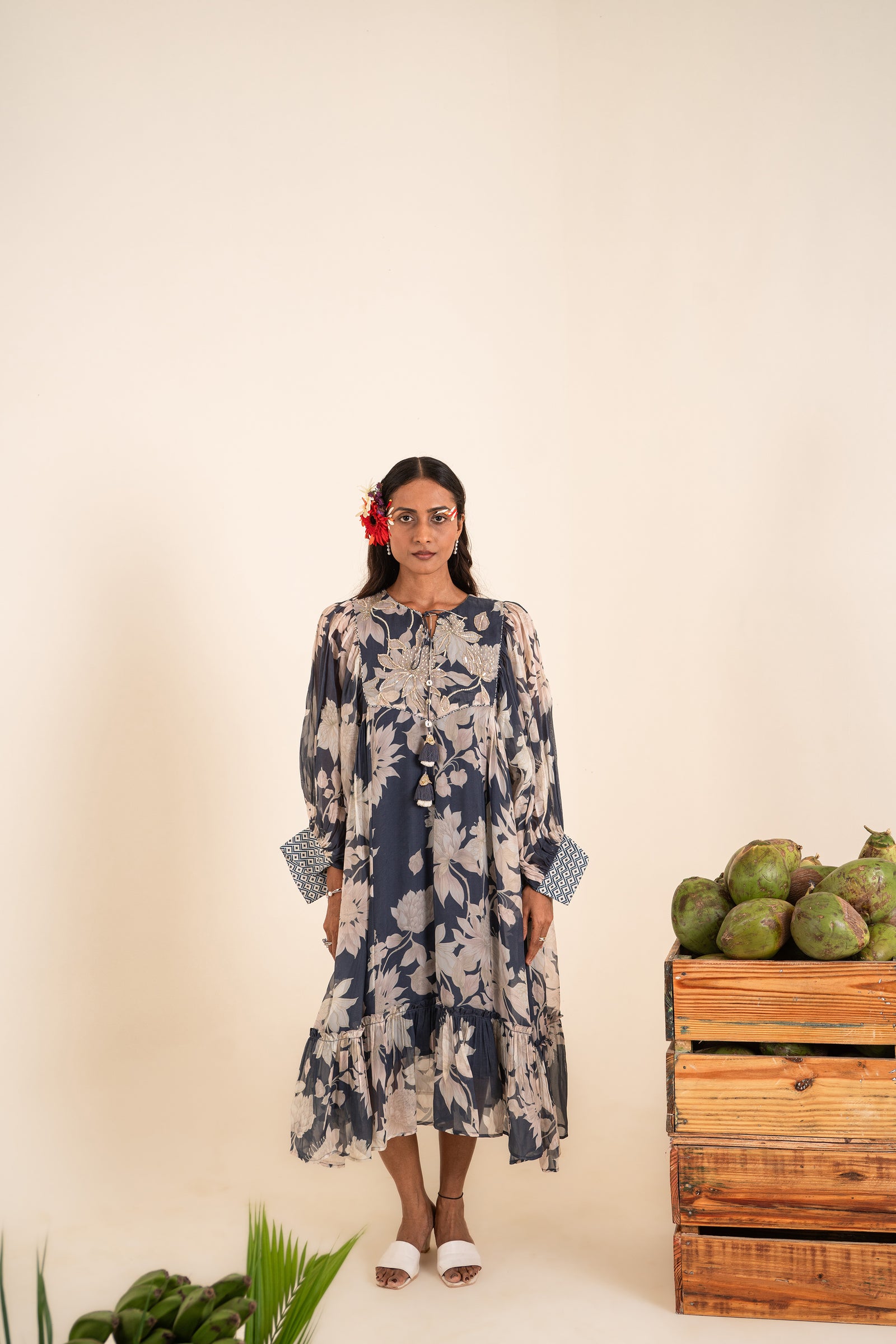 Indigo Blue Printed One Piece Embellished