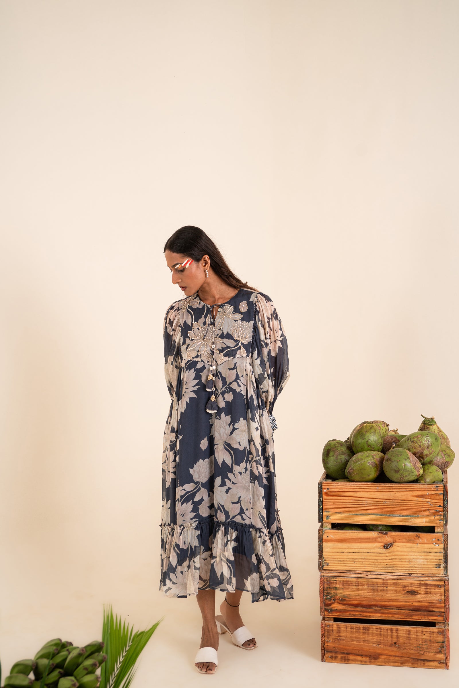 Indigo Blue Printed One Piece Embellished