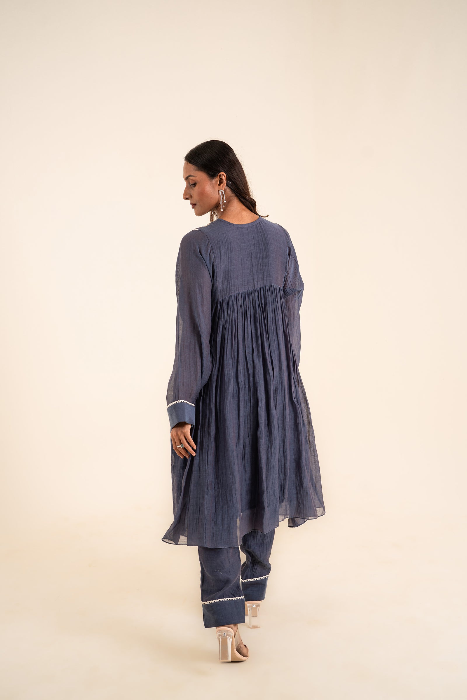 A Kurta Set In Indigo Blue With Aari Work