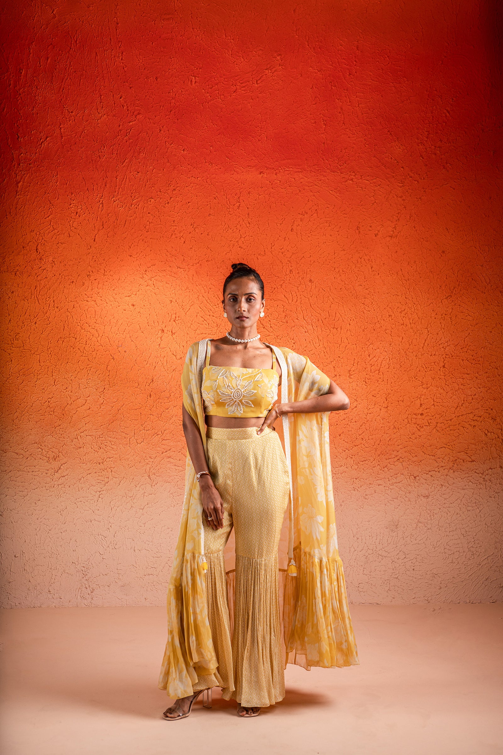 A Corn Yellow Printed Jacket Set