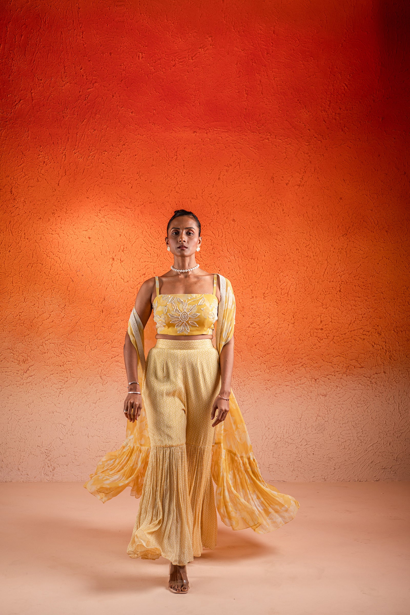 A Corn Yellow Printed Jacket Set