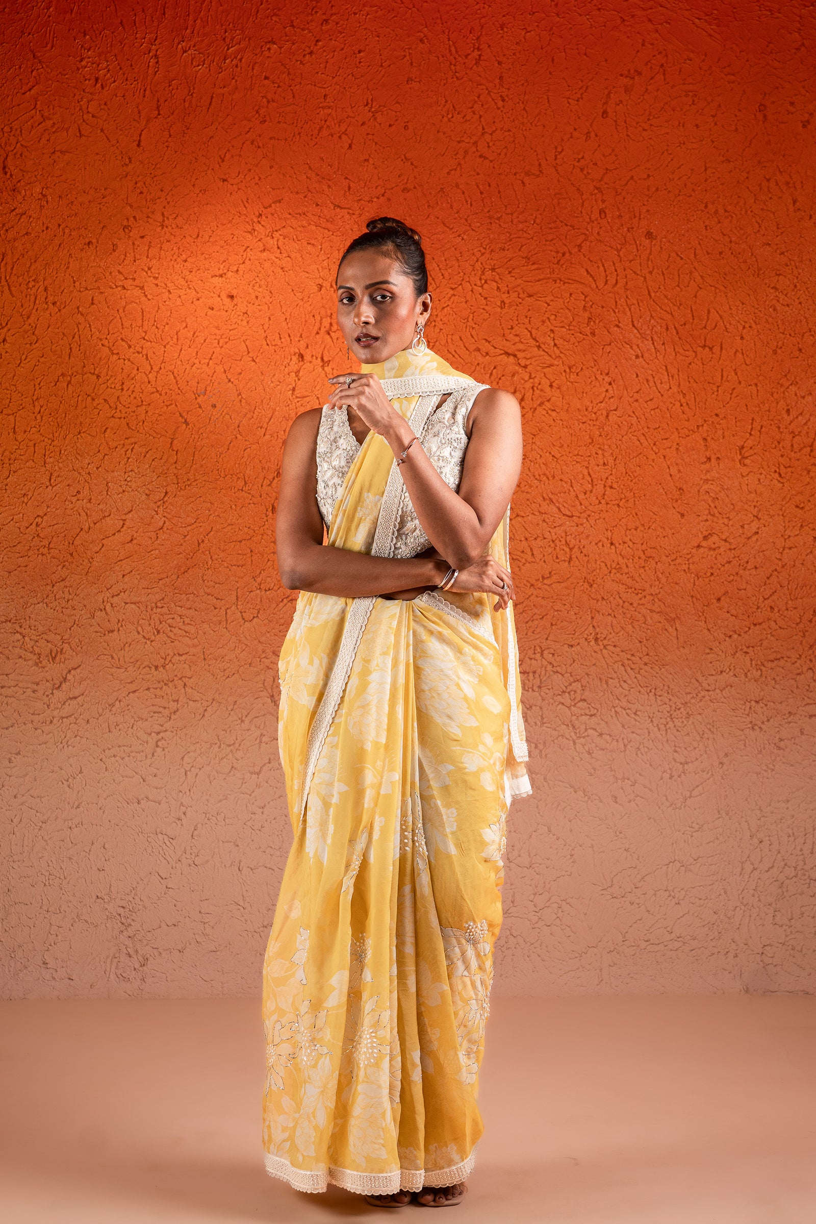 An Un-Stitched Saree Set In Corn Yellow Color