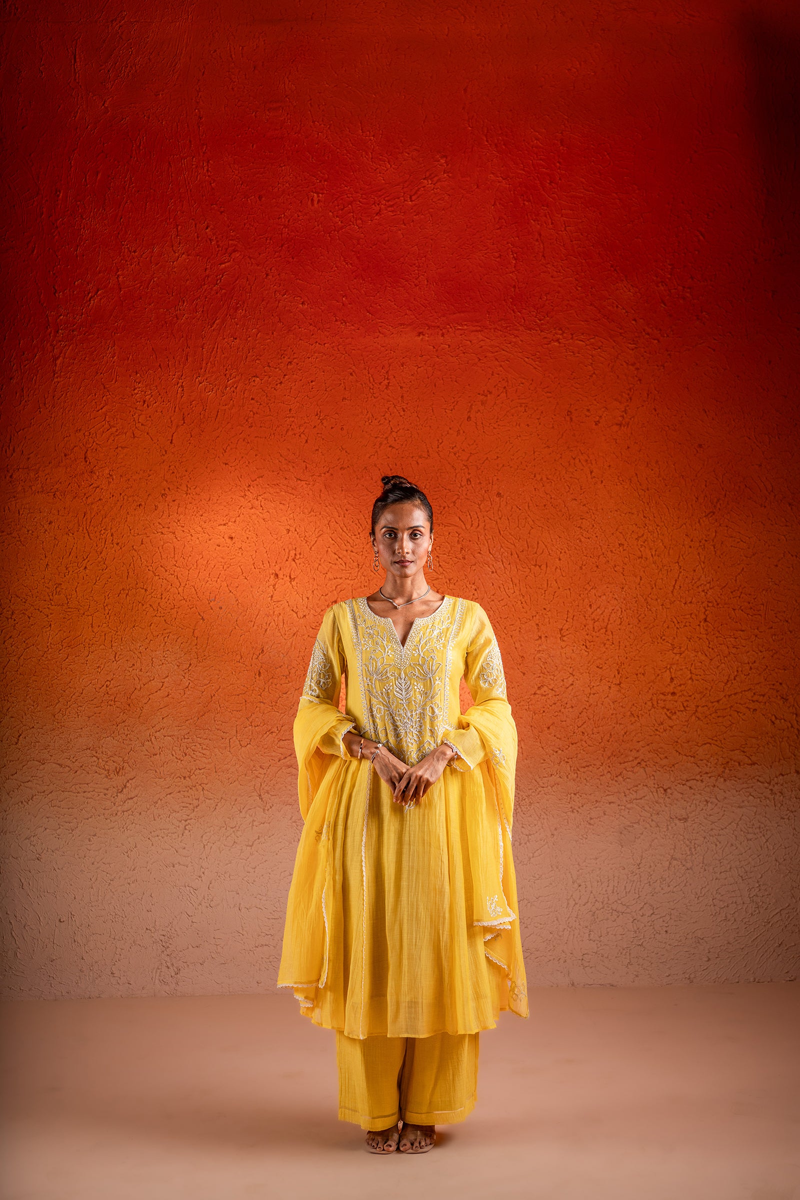 A Corn Yellow Kurta Set Made From Chanderi Fabric