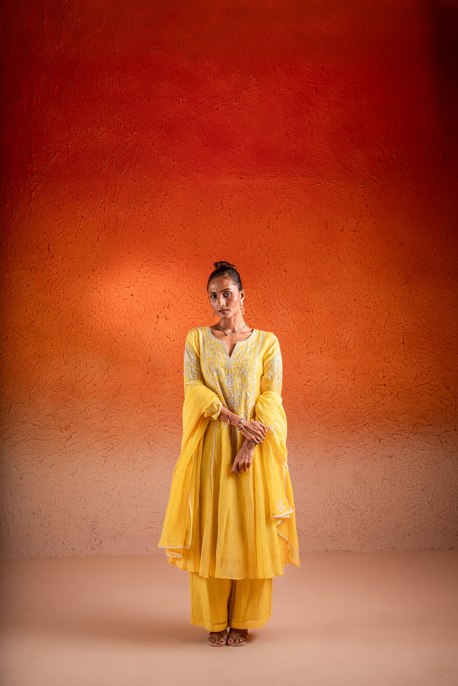 A Corn Yellow Kurta Set Made From Chanderi Fabric