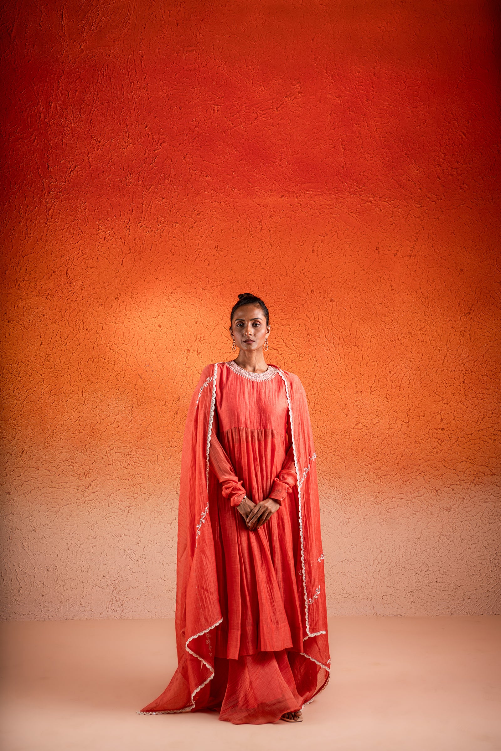 A Georgia Peach Embroidred Anarkali Set