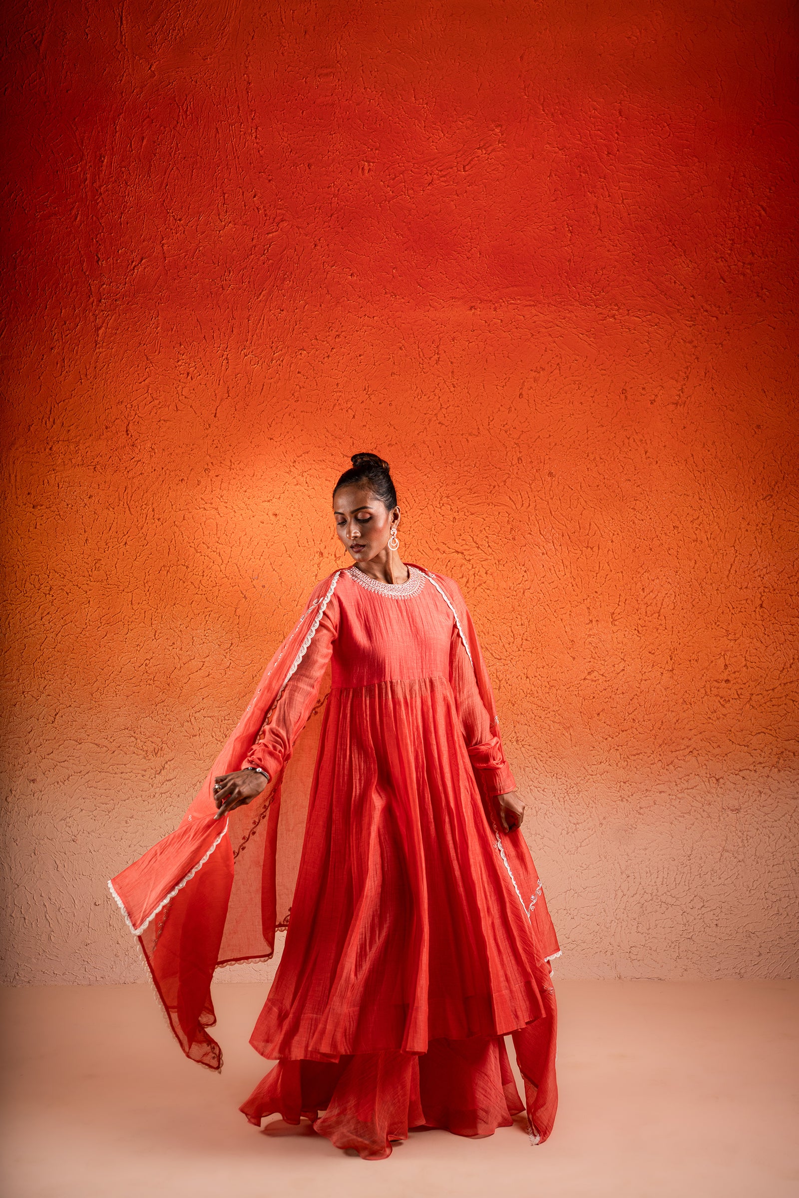 A Georgia Peach Embroidred Anarkali Set