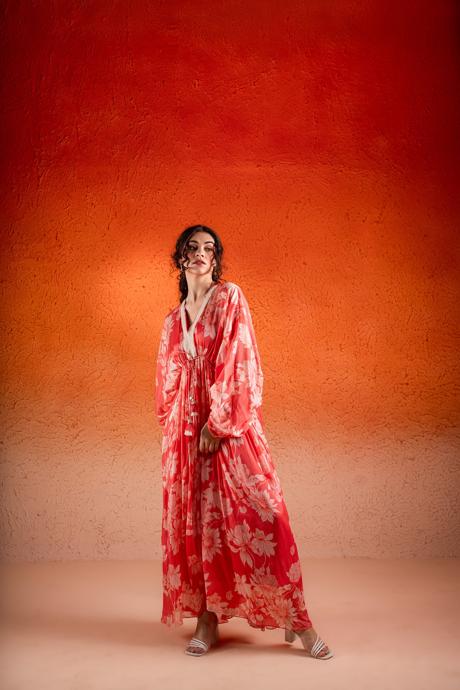 Georgia Peach Printed Tie-Up Kaftan Set