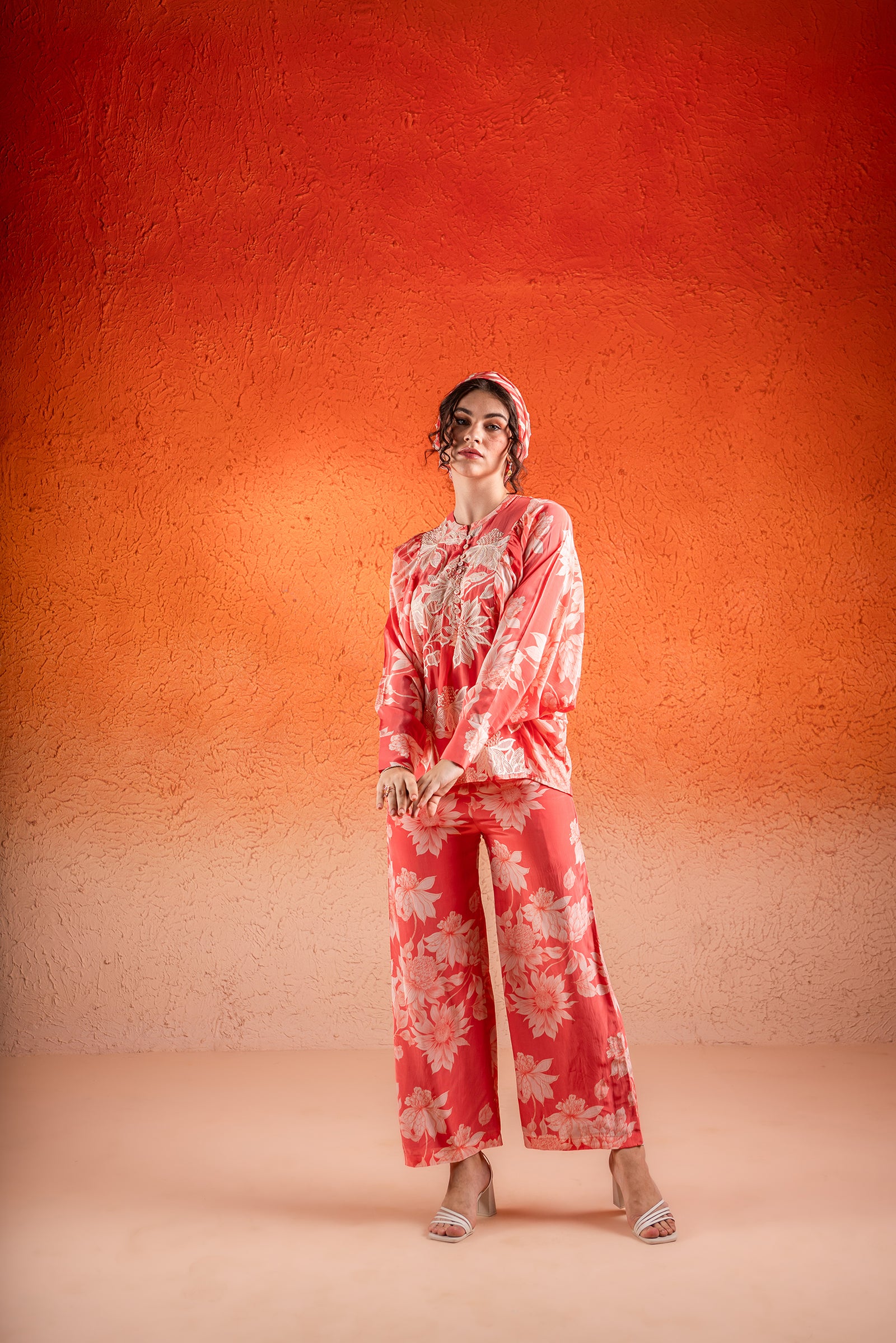 A Georgia Peach Floral Printed Co-Ord Set