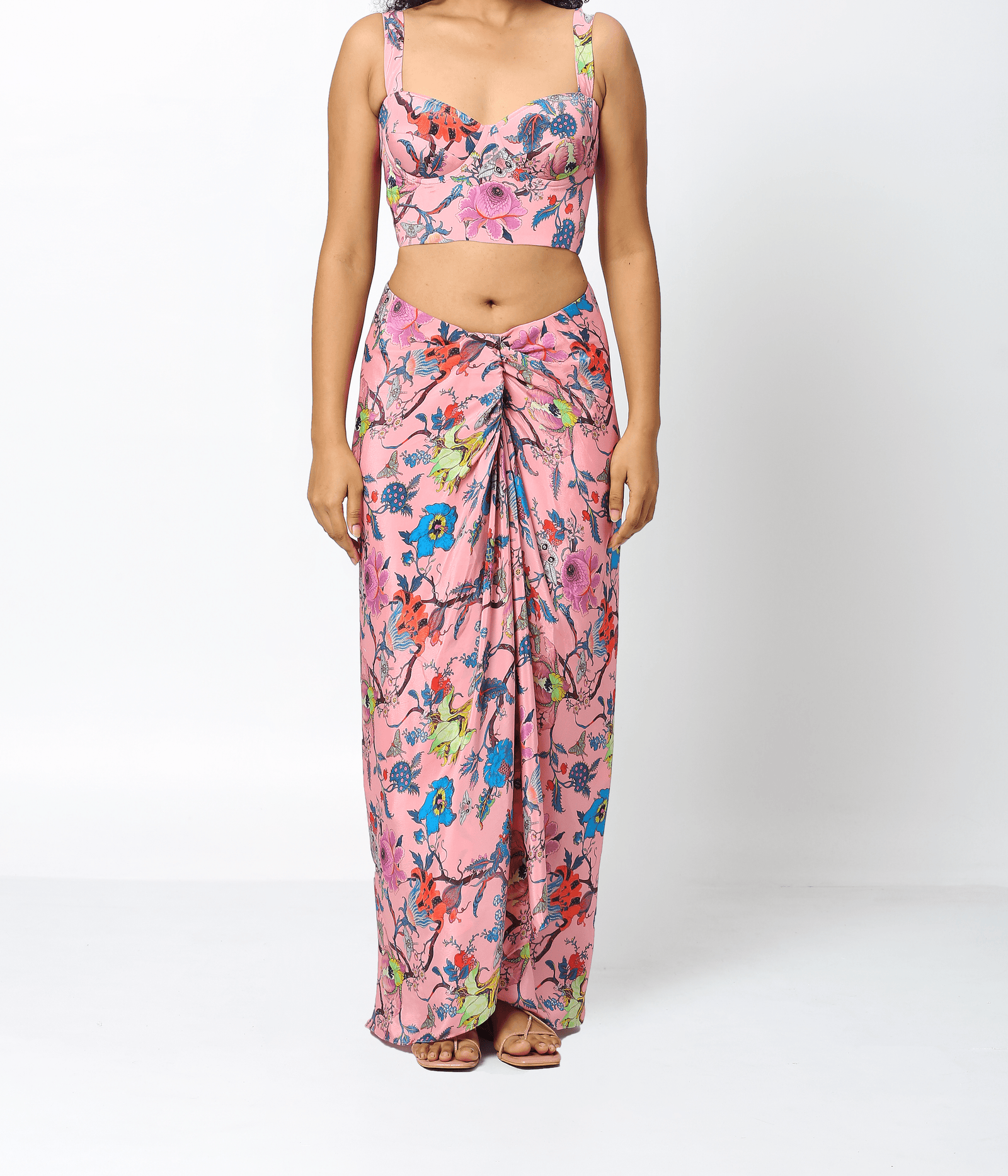 Pink Crepe Ruched Skirt