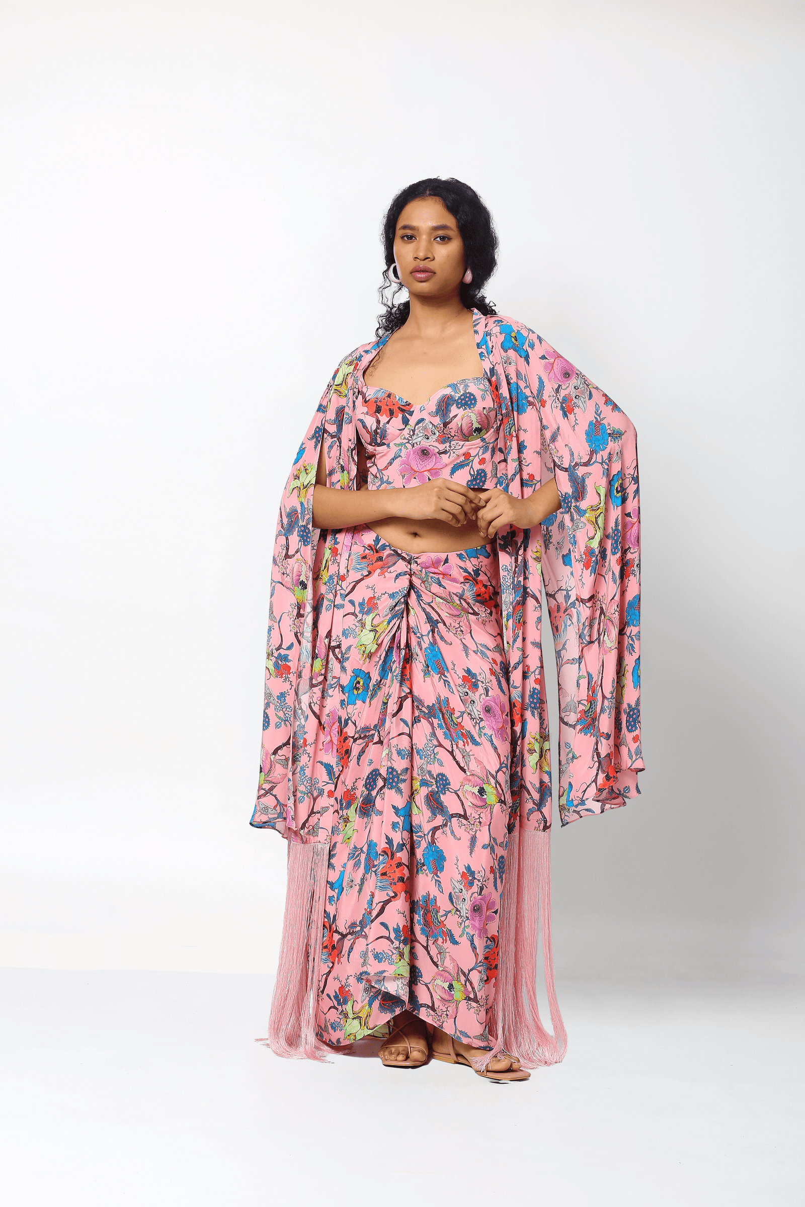 Pink Crepe Tie-Up Crop Top