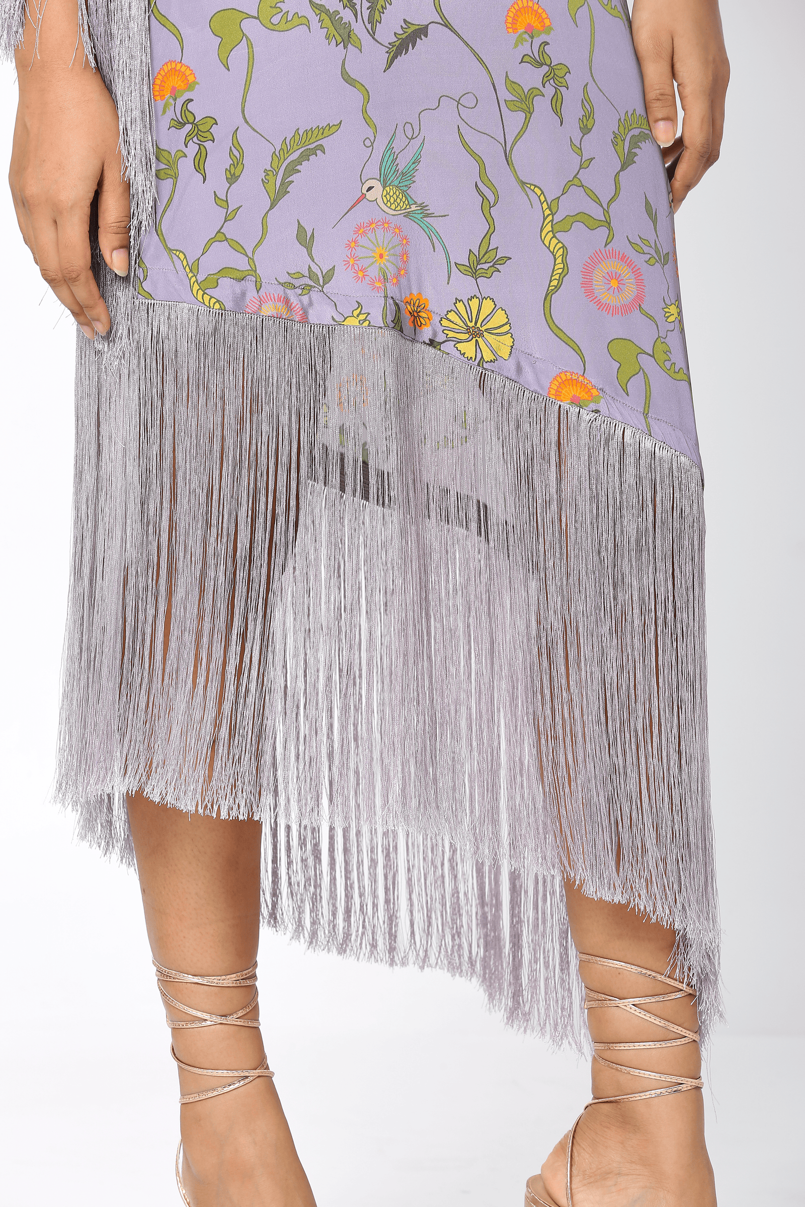 Purple Crepe One Shoulder Fringe Dress