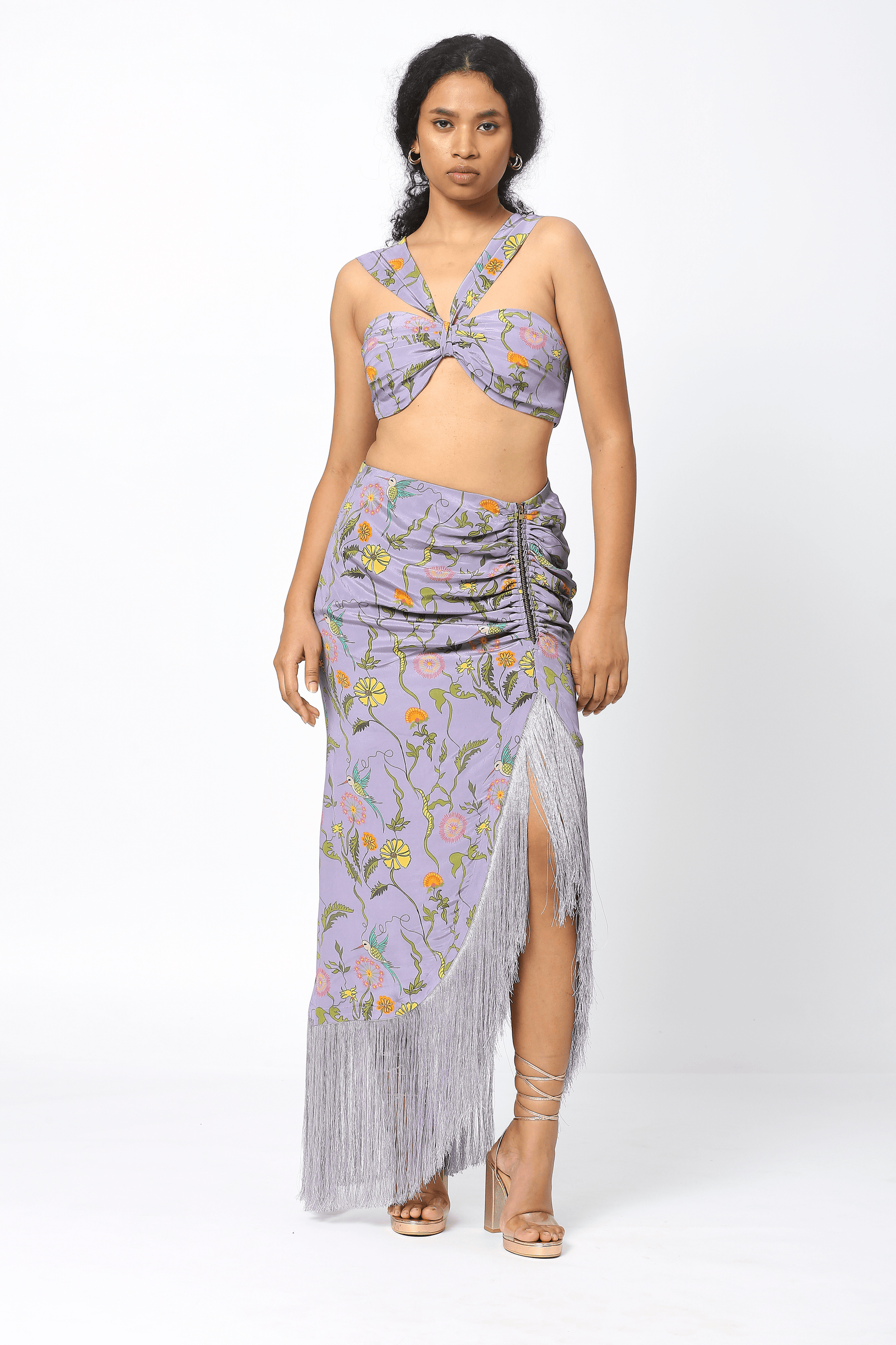 Purple Crepe Front Knot Crop Top